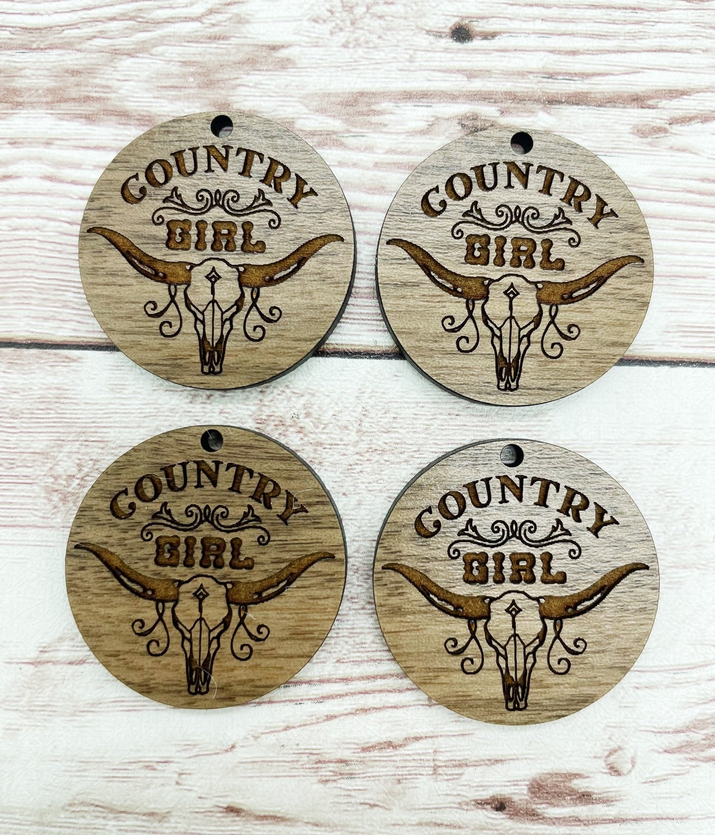 Wood Circle Engraved Country Girl Western Earring Blanks, Finished Walnut Blank, DIY Jewelry Making