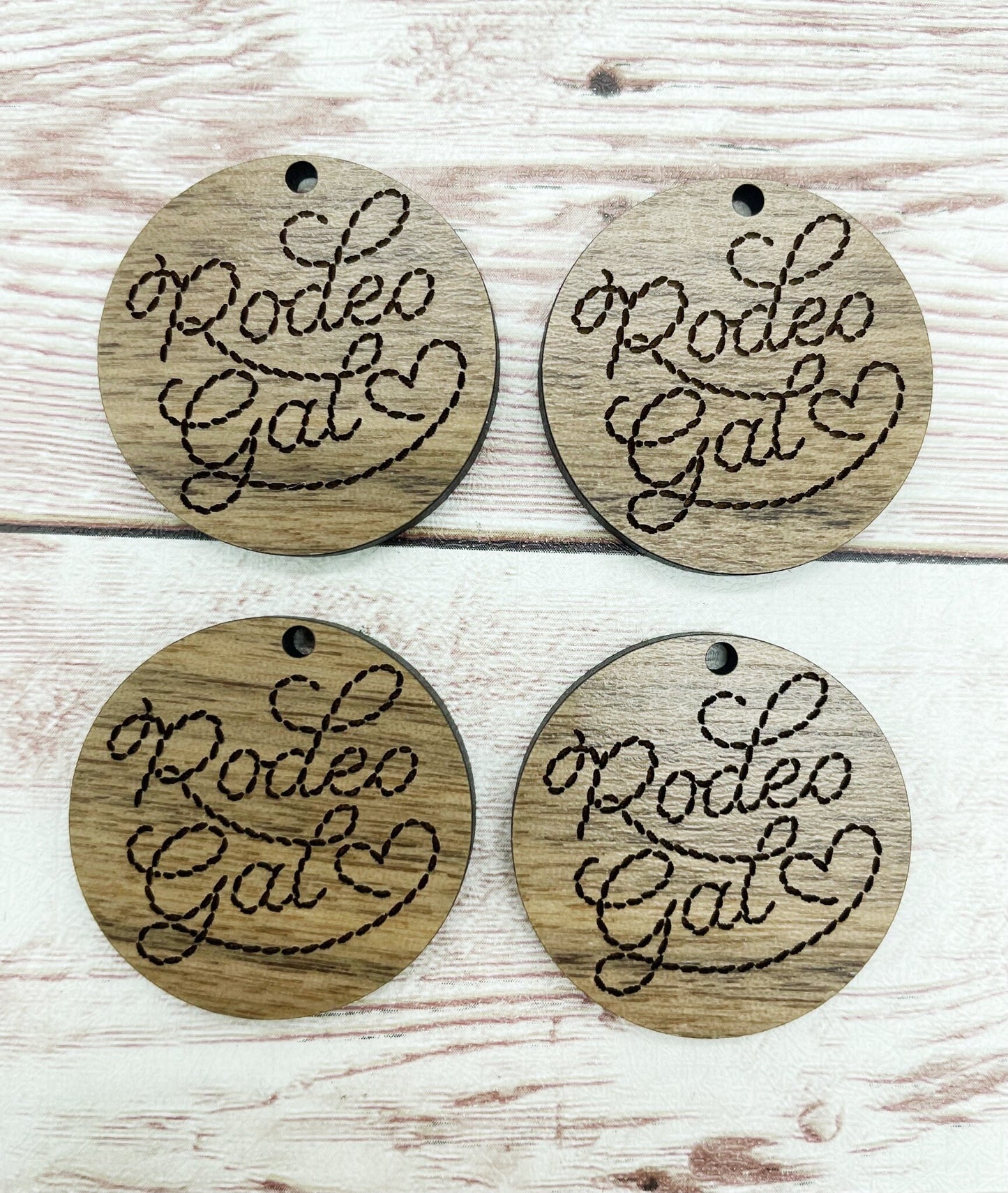 Wood Circle Engraved Rodeo Girl Earring Blanks, Finished Walnut Blank, DIY Jewelry Making