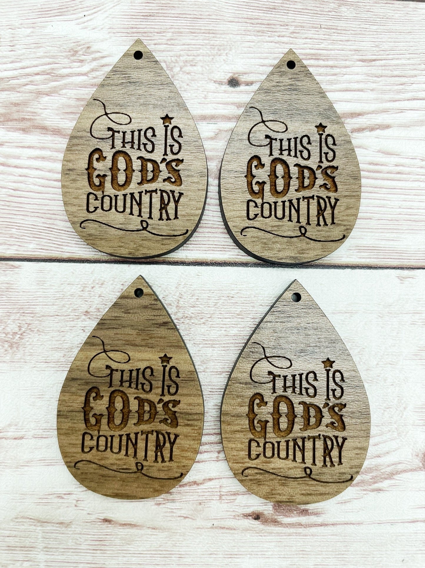 Wood Teardrop Engraved This is God’s Country Earring Blanks, Finished Walnut Blank, DIY Jewelry Making