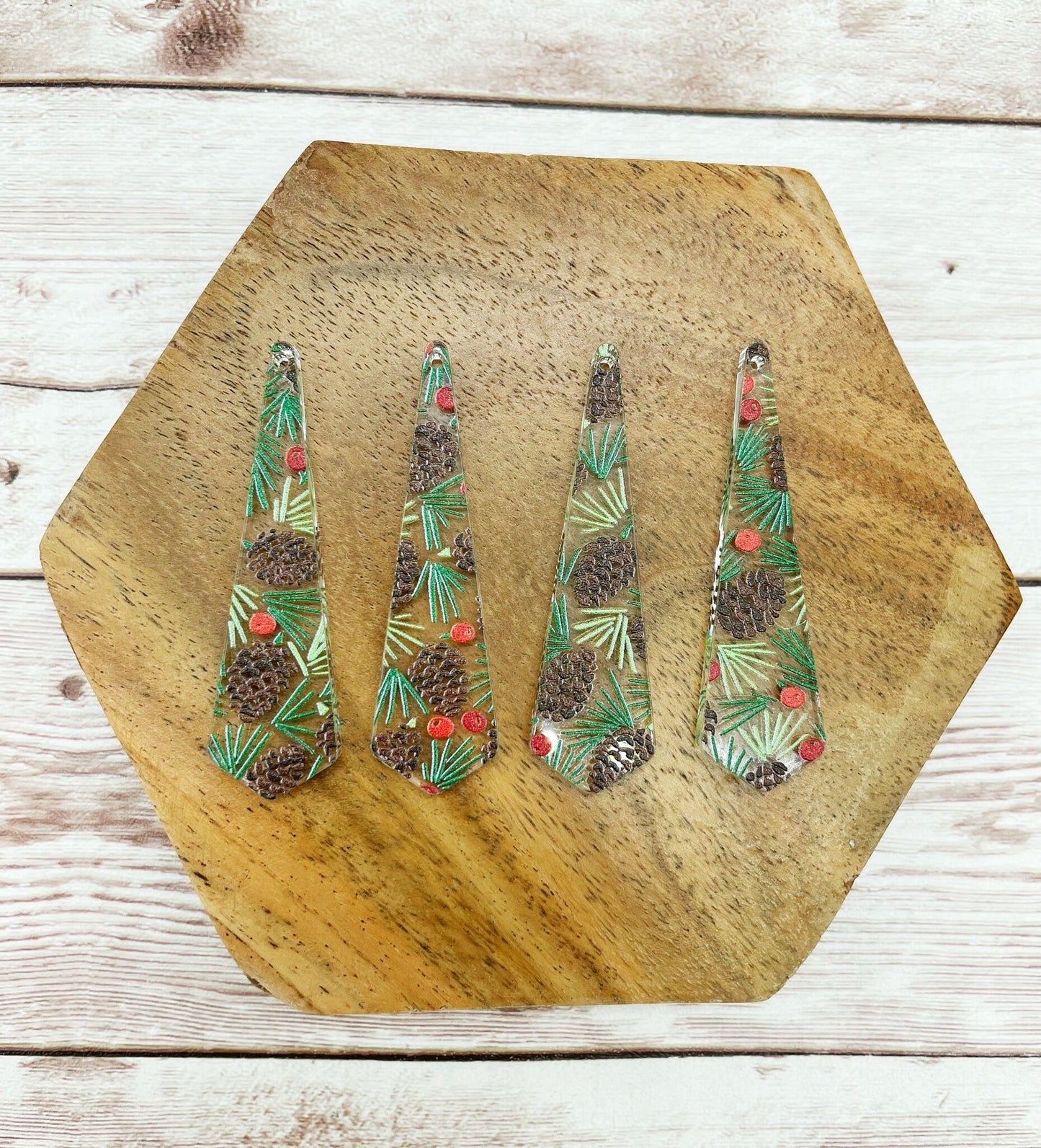 Patterned Winter Pinecone Print Acrylic Skinny Dangle Earring Blanks, DIY Jewelry Making