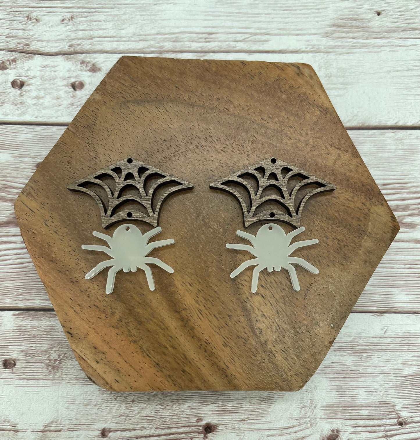 Glow in the Dark Spider Acrylic and Wood Web Earring Blank Set, DIY Jewelry Making