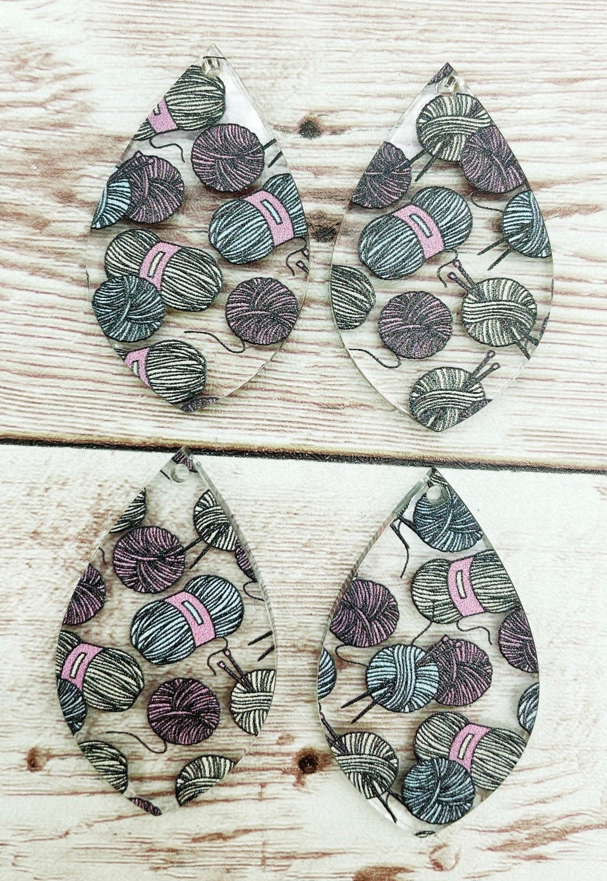 Patterned Yarn Crochet Knit Print Acrylic Teardrop Earring Blanks, DIY Jewelry Making