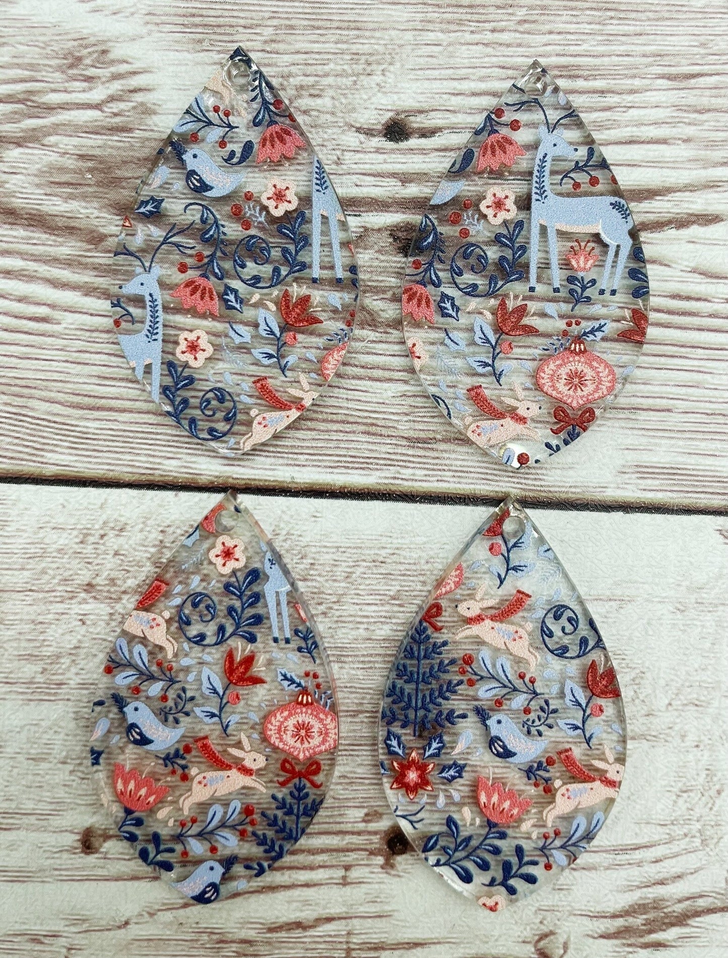 Patterned Christmas Forest Print Acrylic Teardrop Earring Blanks, DIY Jewelry Making