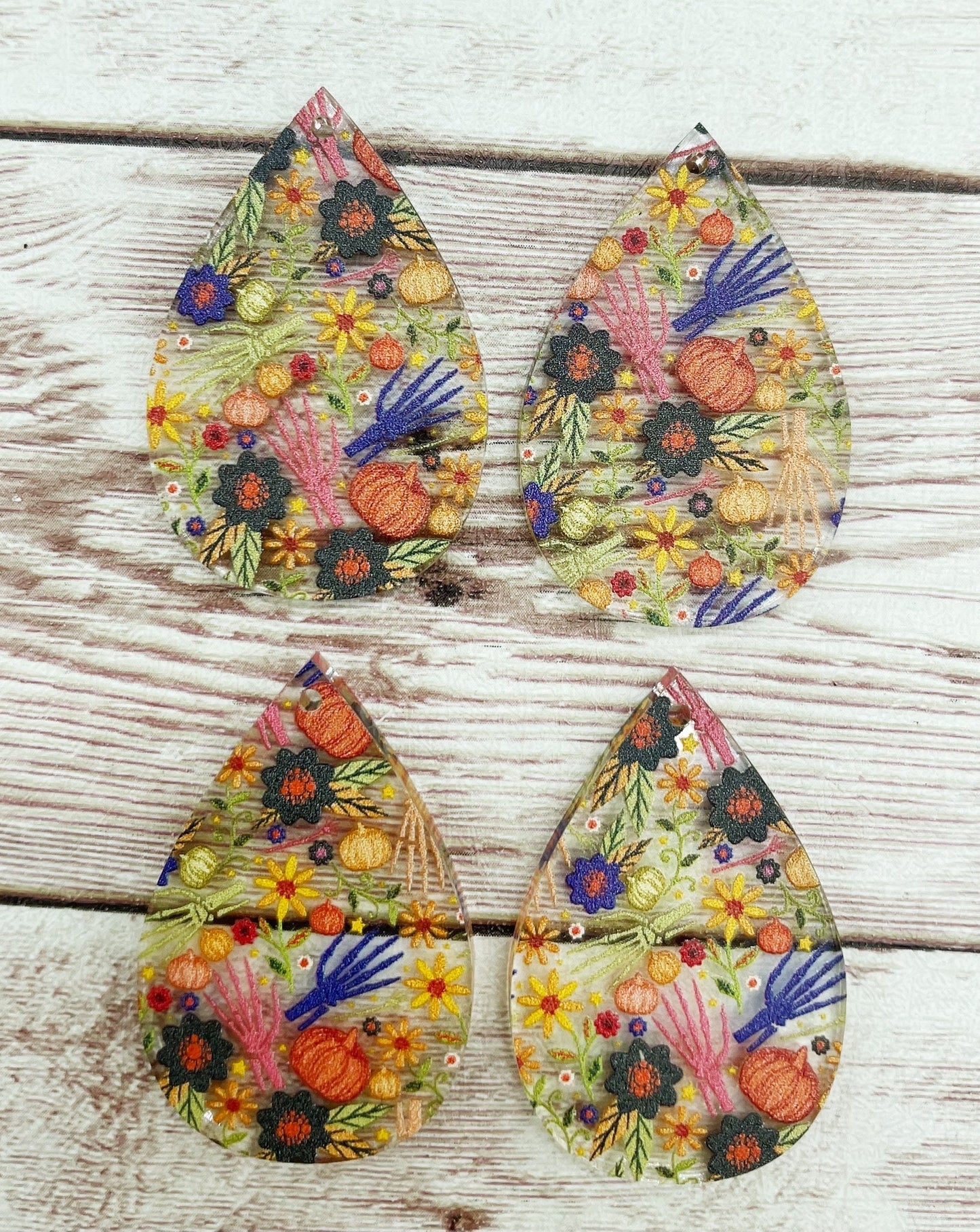Halloween Floral Skeleton Hand Print Teardrop Acrylic Earring Blanks, DIY Jewelry Making