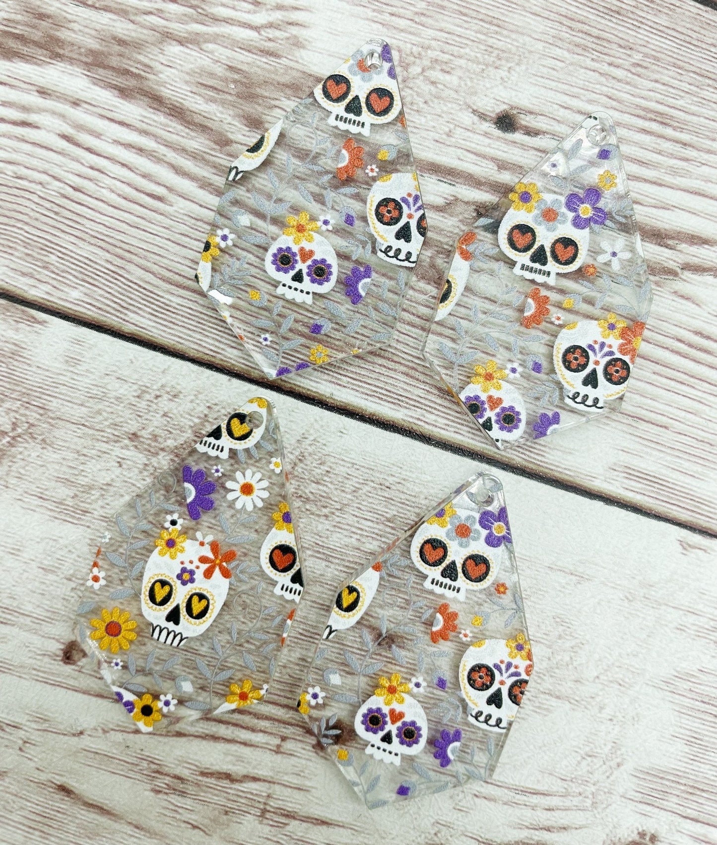 Floral Sugar Skull Halloween Acrylic Earring Blanks, DIY Jewelry Making