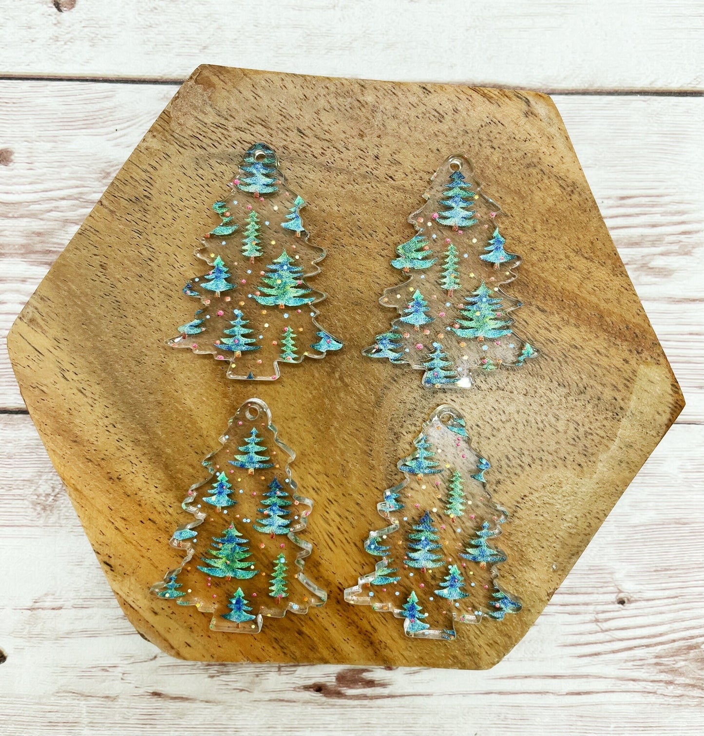 Winter Christmas Tree Print Acrylic Earring Blanks, DIY Jewelry Making
