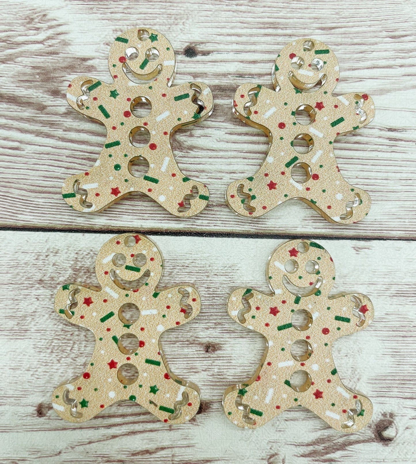 Patterned Gingerbread Man Christmas Acrylic Earring Blanks, DIY Jewelry Making