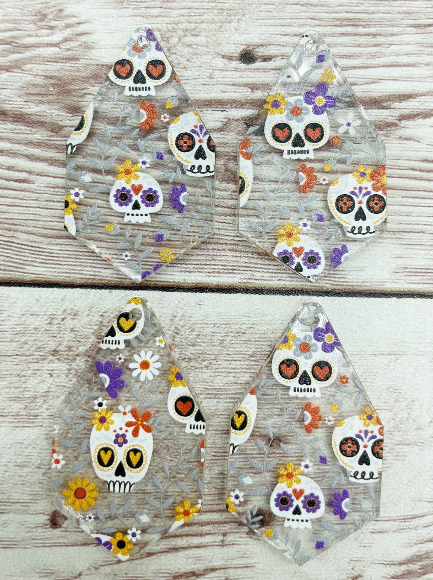 Floral Sugar Skull Halloween Acrylic Earring Blanks, DIY Jewelry Making