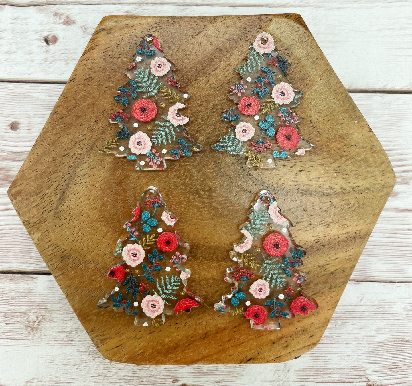 Winter Floral Christmas Tree Acrylic Earring Blanks, DIY Jewelry Making