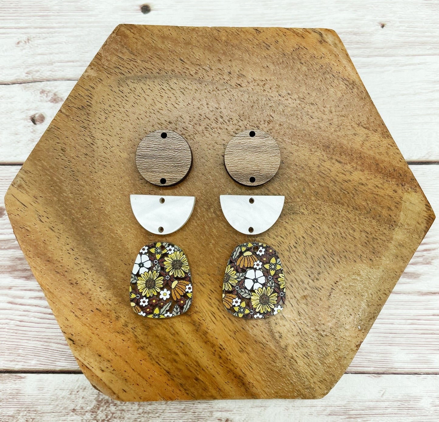 70s Floral Acrylic and Wood Trio Set Earring Blanks, DIY Jewelry Making