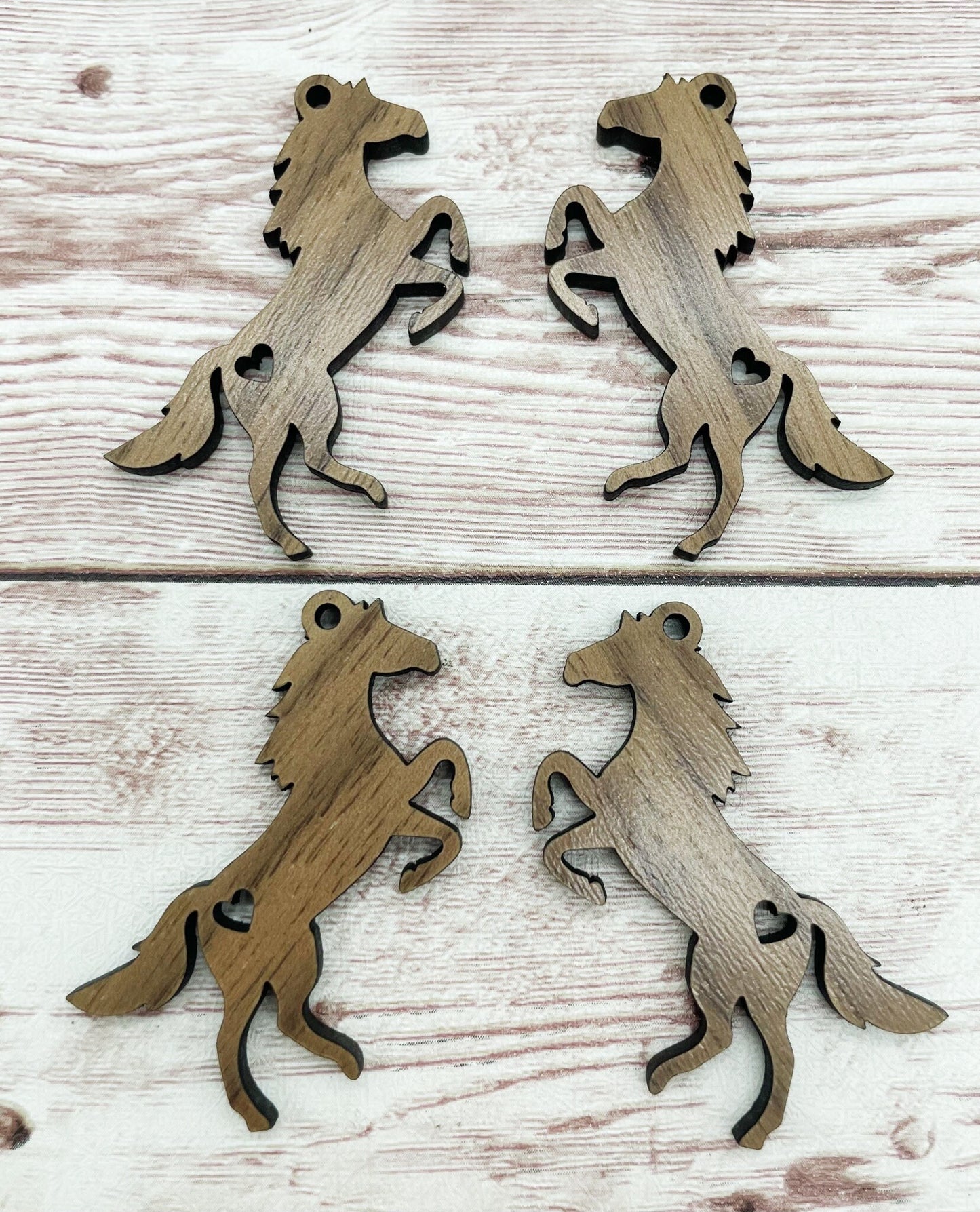Wood Horse Heart Earring Blanks, Finished Walnut Blank, DIY Jewelry Making