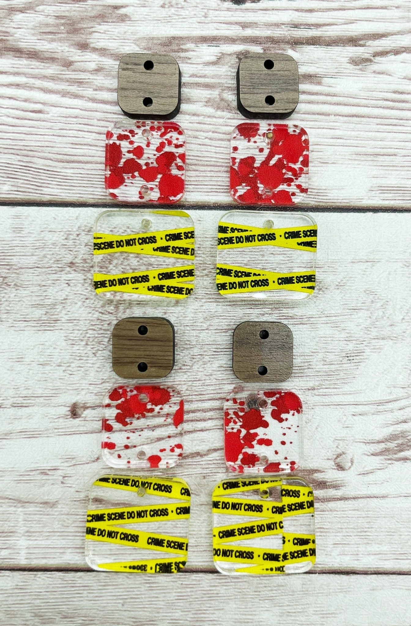 Crime Scene Blood Spatter Acrylic Halloween Square Trio Earring Blanks, DIY Jewelry Making