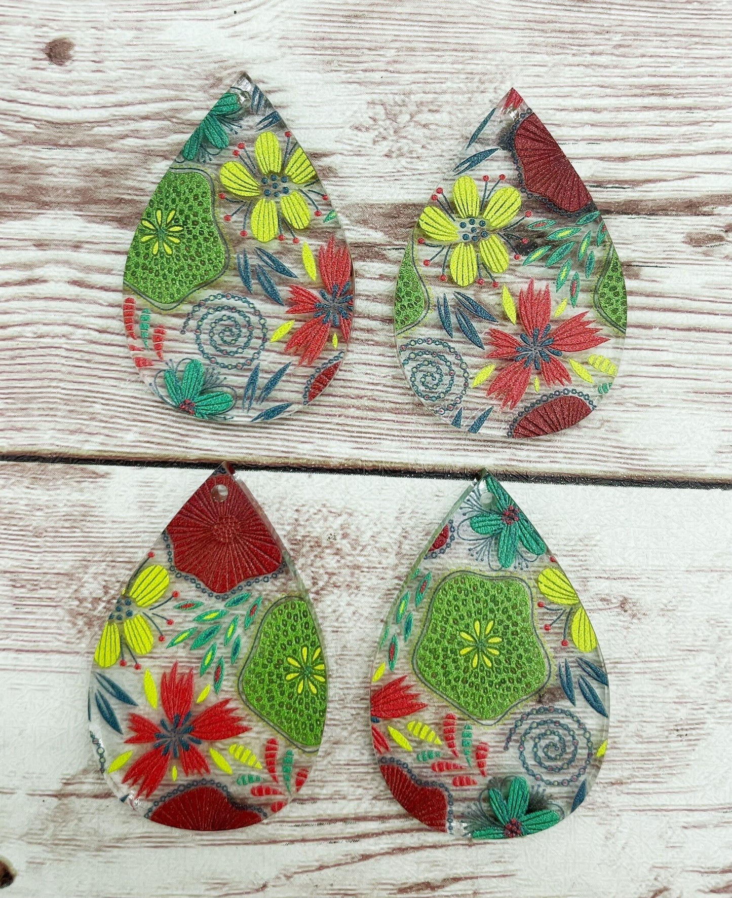 Patterned Freeform Christmas Floral Print Acrylic Teardrop Earring Blanks, DIY Jewelry Making