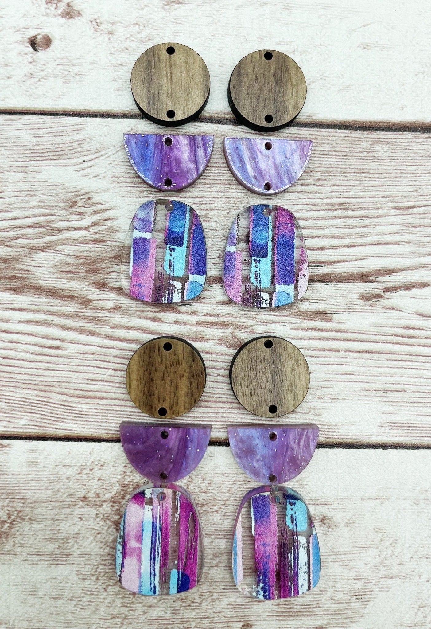 Vertical Line Print Acrylic and Wood Trio Set Earring Blanks, DIY Jewelry Making