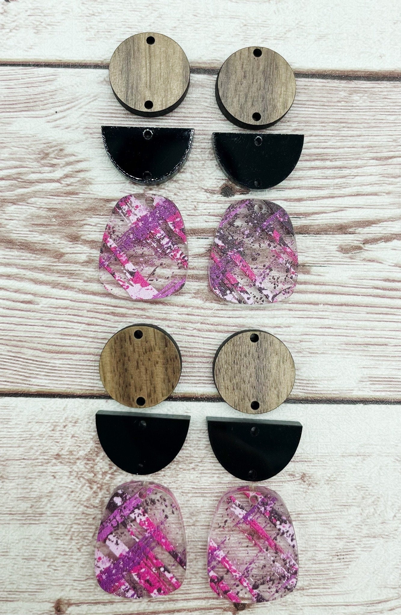 Criss Cross Print Acrylic and Wood Trio Set Earring Blanks, DIY Jewelry Making