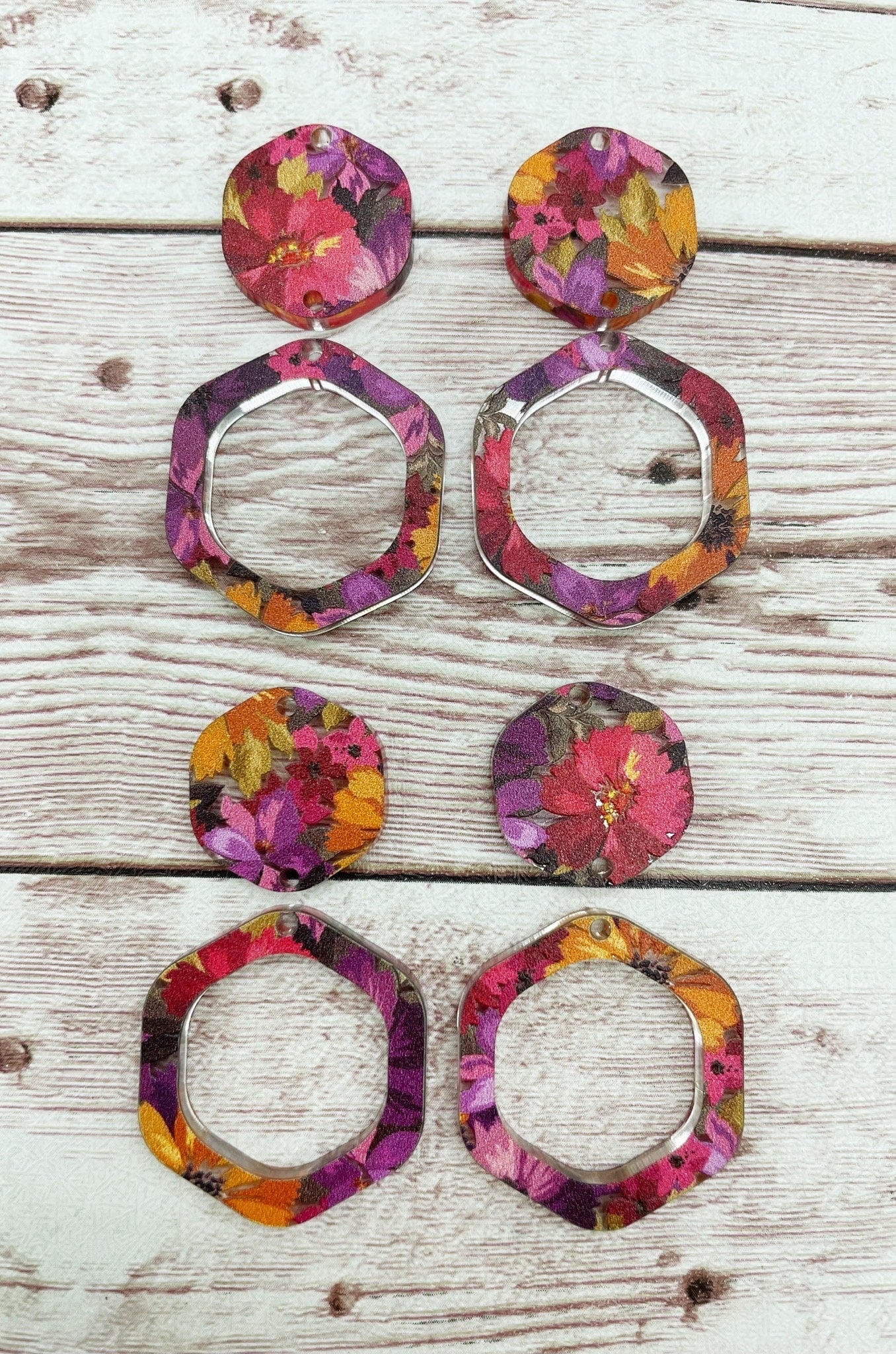 Floral Double Hexagon Acrylic Earring Blanks, DIY Jewelry Making