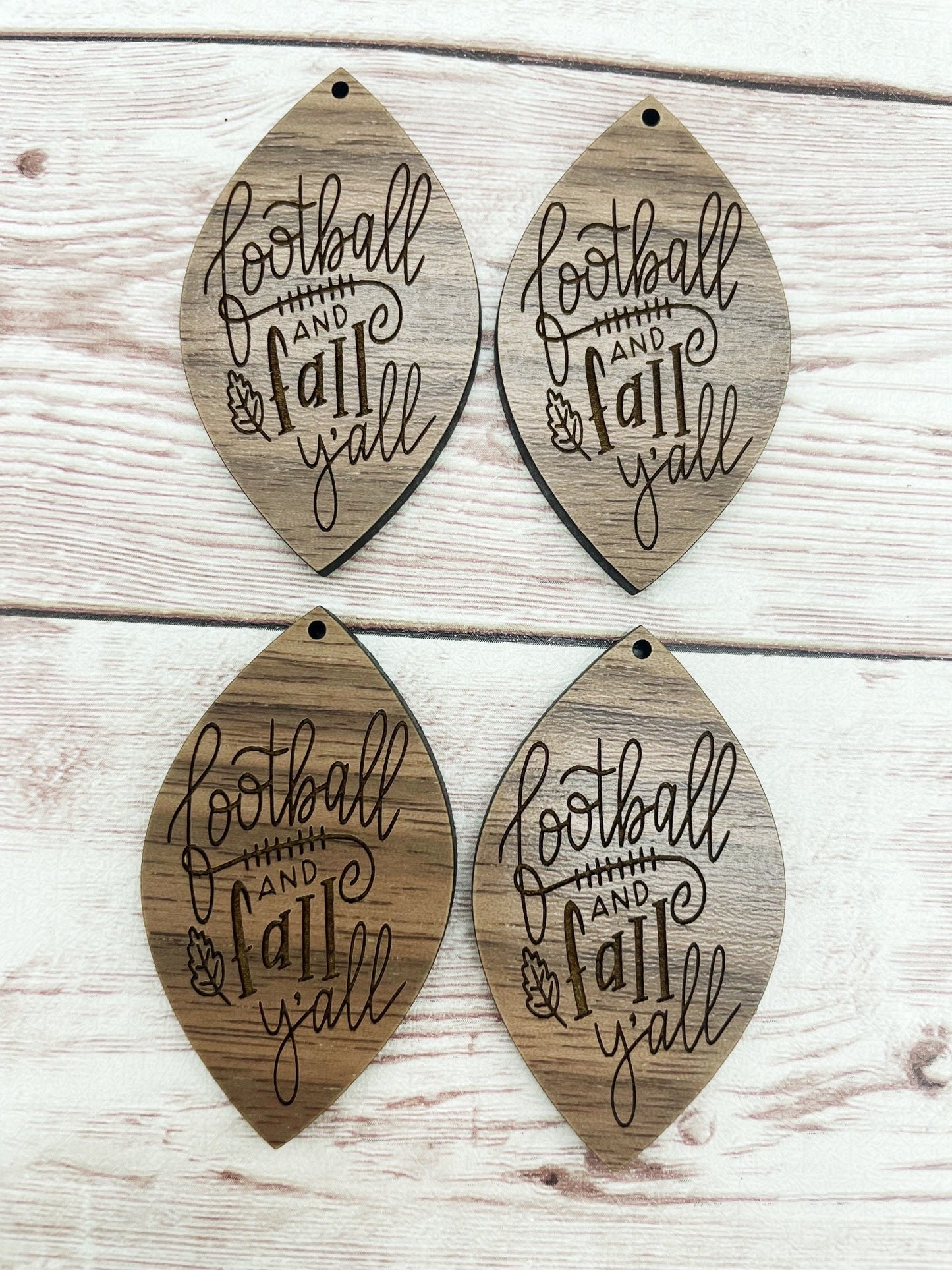 Wood Teardrop Engraved Football and Fall Earring Blanks, Finished Walnut Blank, DIY Jewelry Making