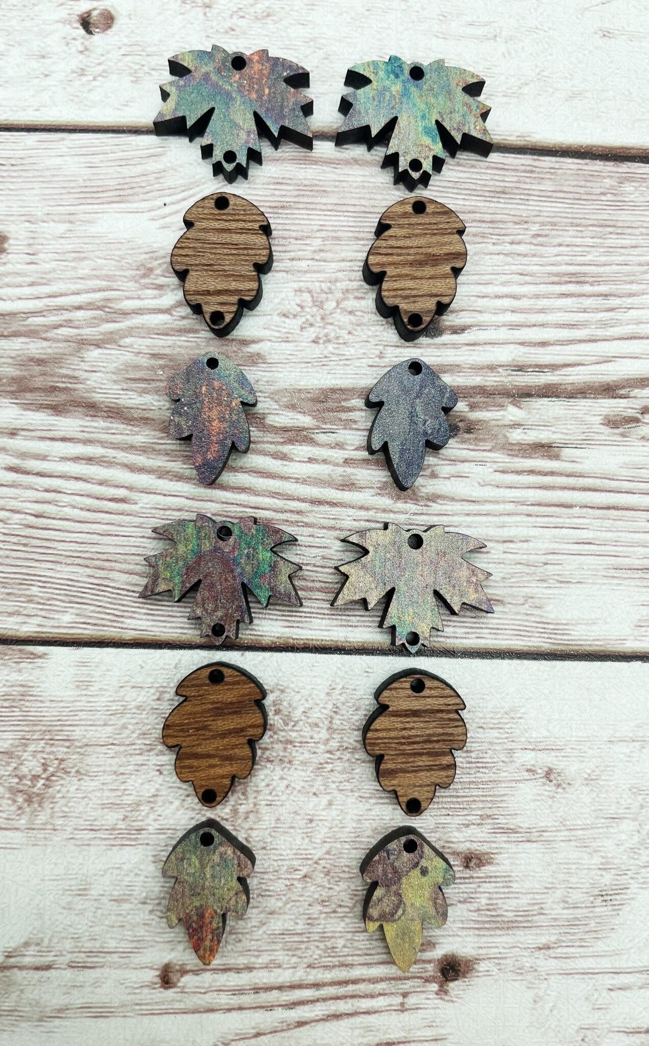 Fall Leaf Trio Patterned Wood and Sapele Wood Earring Blanks, DIY Jewelry Making
