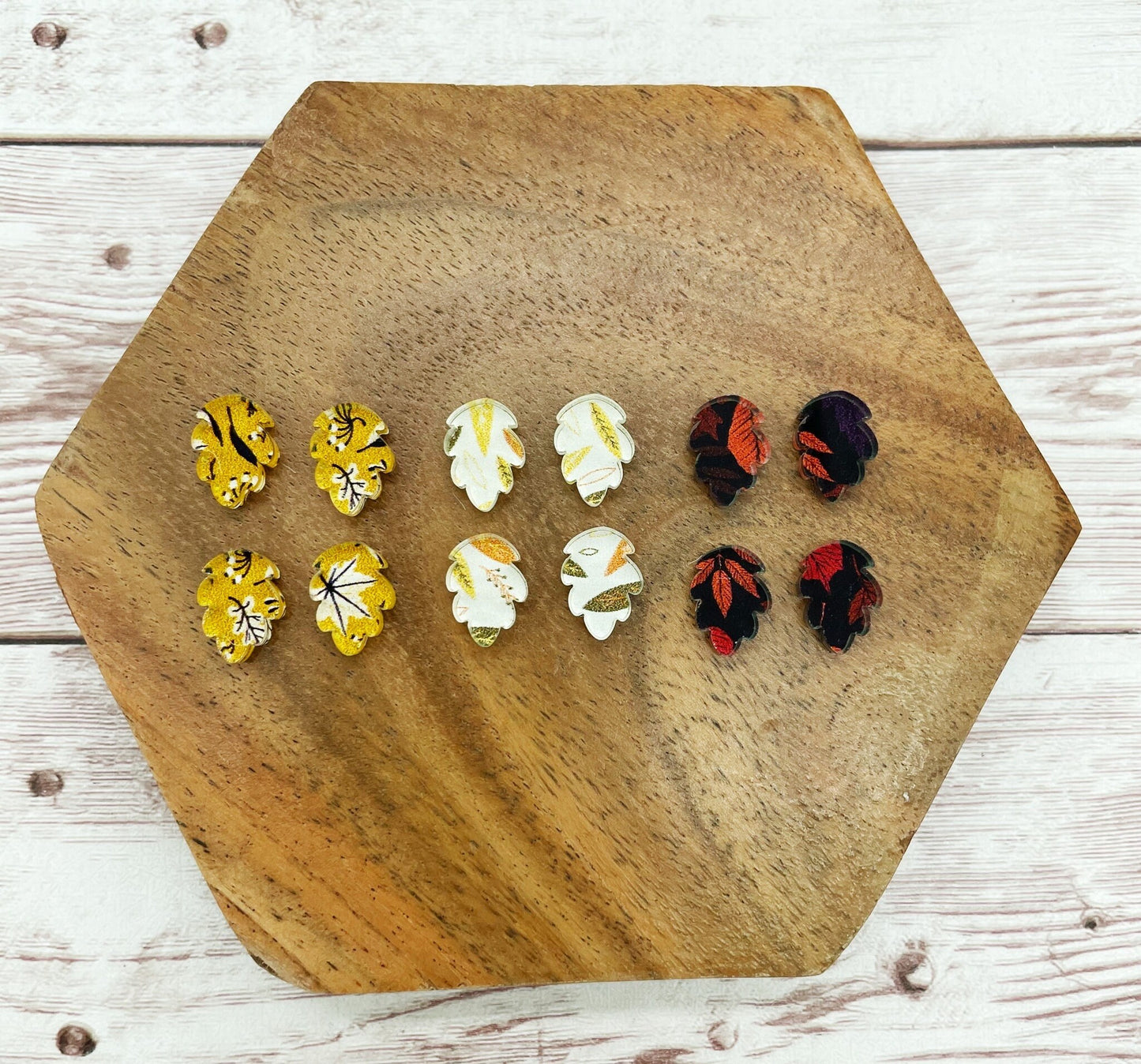 Patterned Fall Acrylic Leaf Stud Earring Blanks Set of 6 Pair DIY Jewelry Making