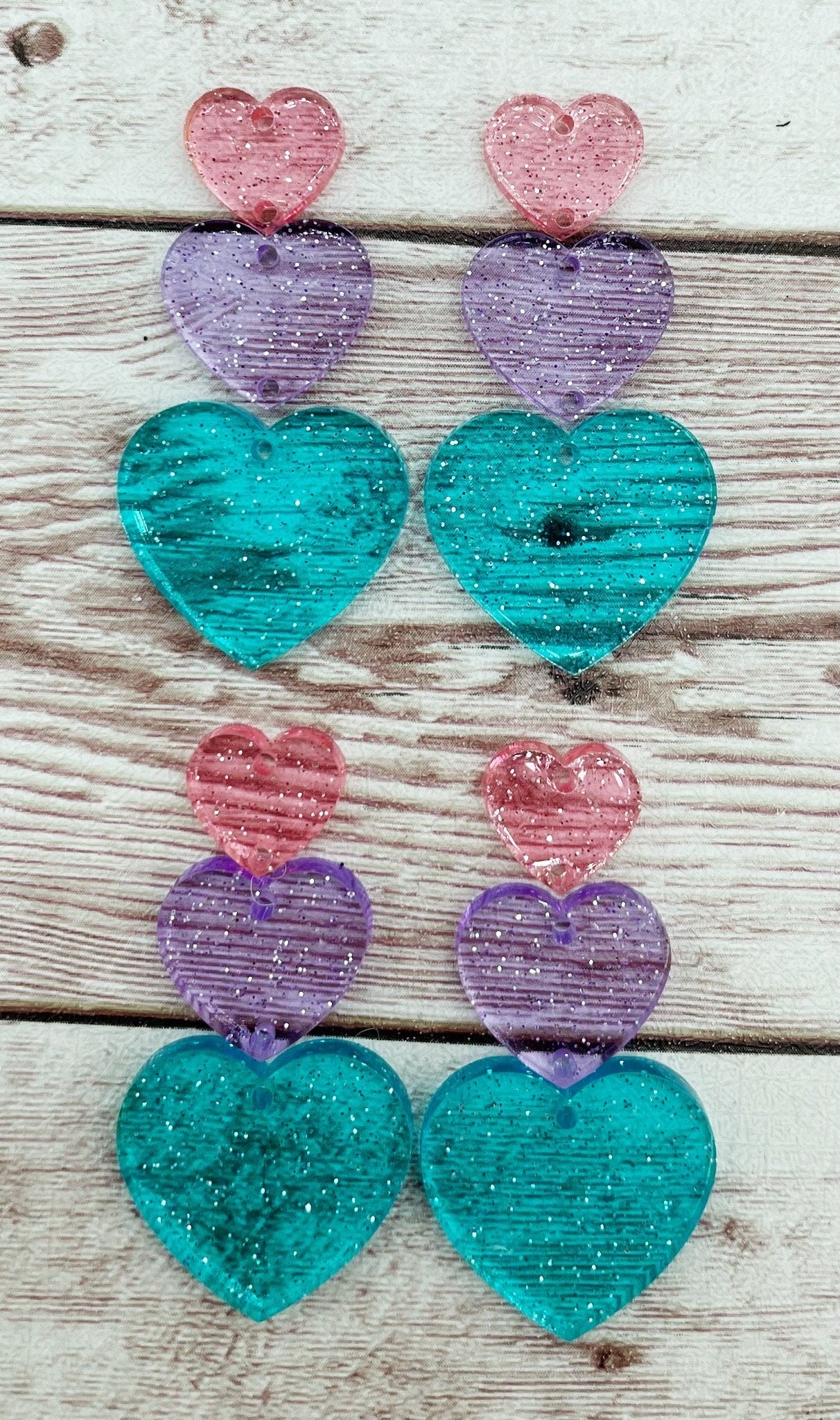 Glitter Jelly Acrylic Stacked Heart Trio Valentine’s Earring Blanks, DIY Jewelry Making