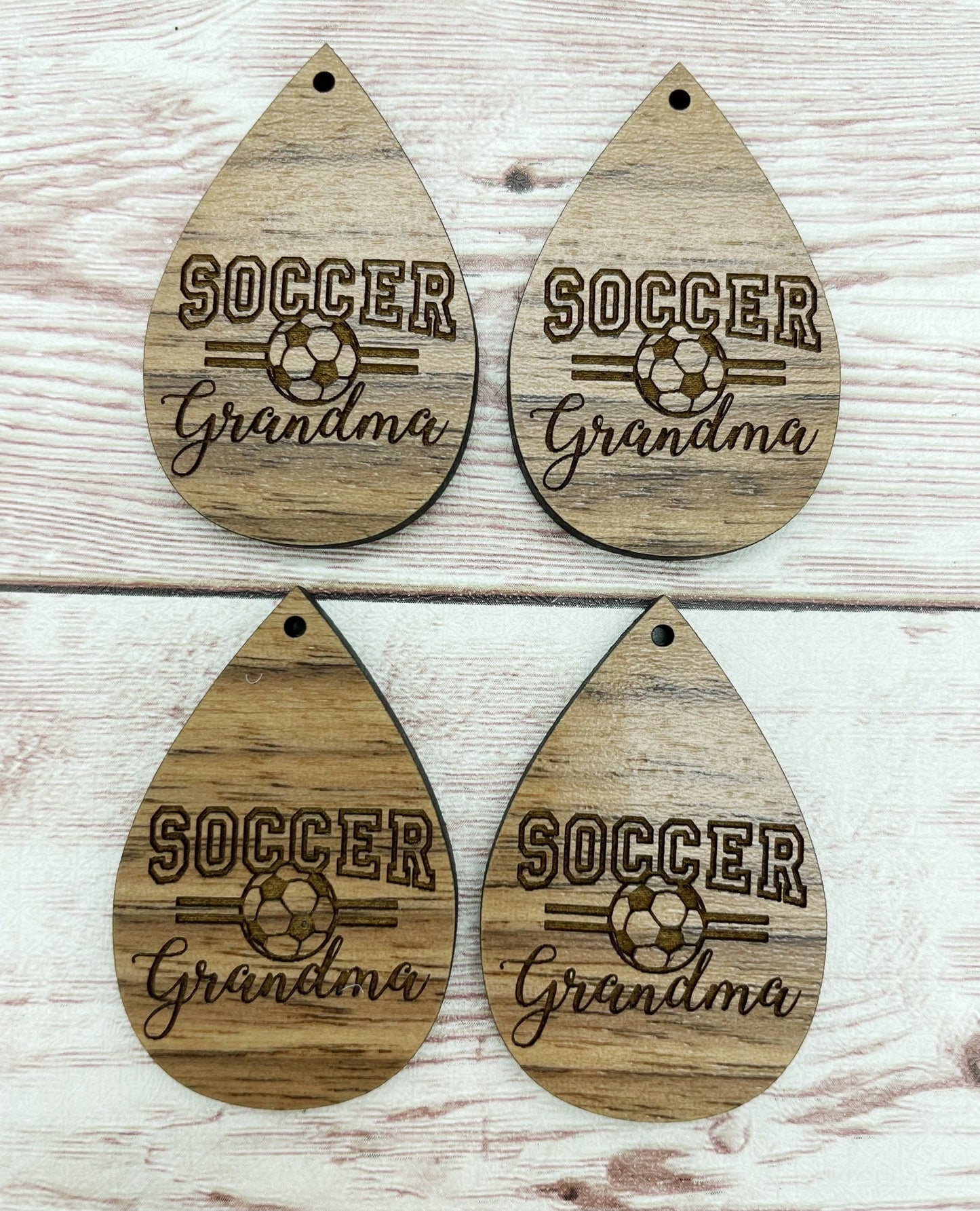 Wood Engraved Soccer Grandma Earring Blanks, Finished Walnut Blank, DIY Jewelry Making