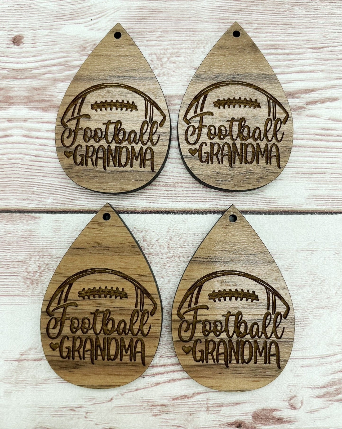 Wood Engraved Football Grandma Earring Blanks, Finished Walnut Blank, DIY Jewelry Making