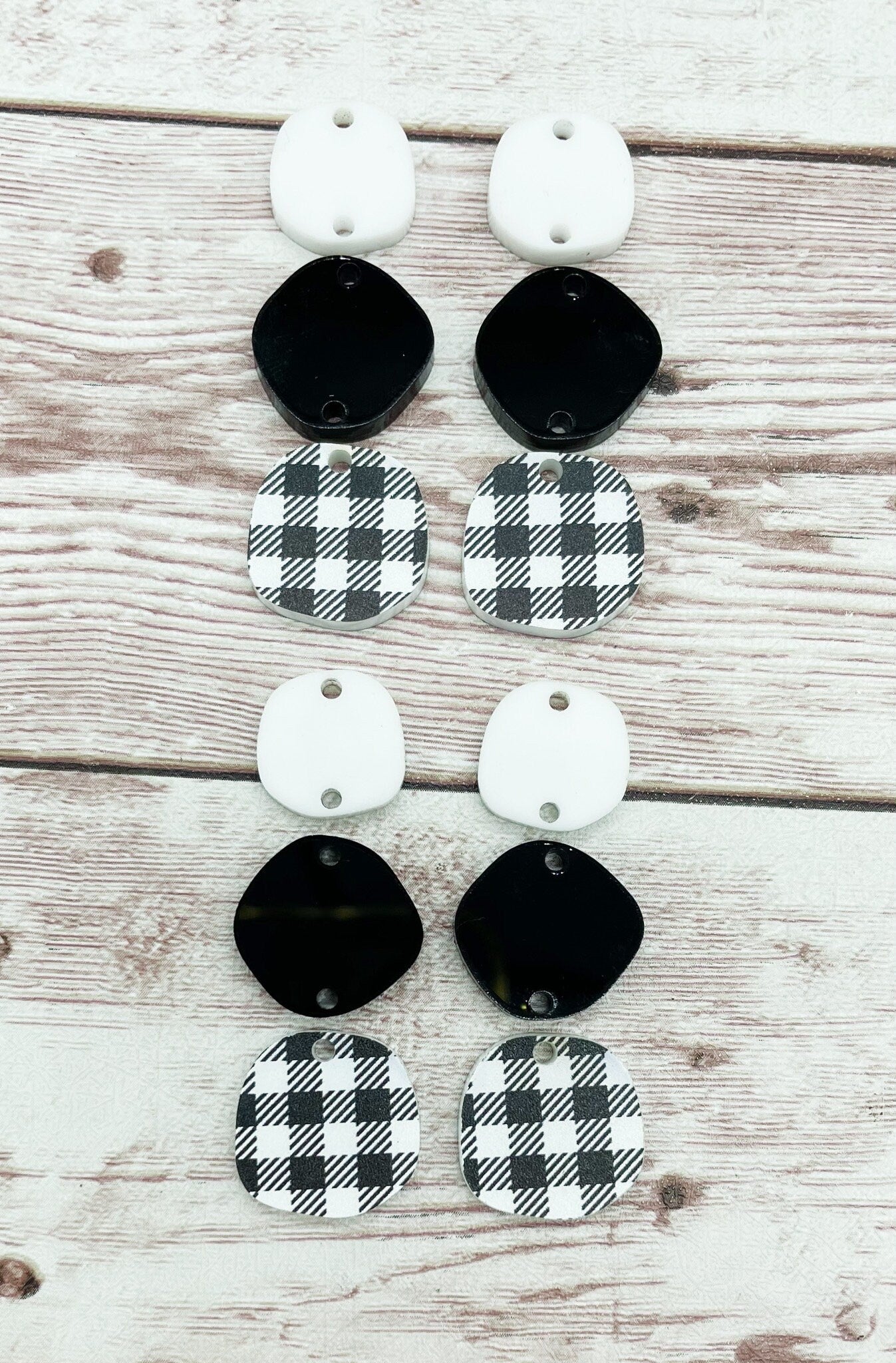 Black White Plaid Acrylic Trio Set Earring Blanks, DIY Jewelry Making