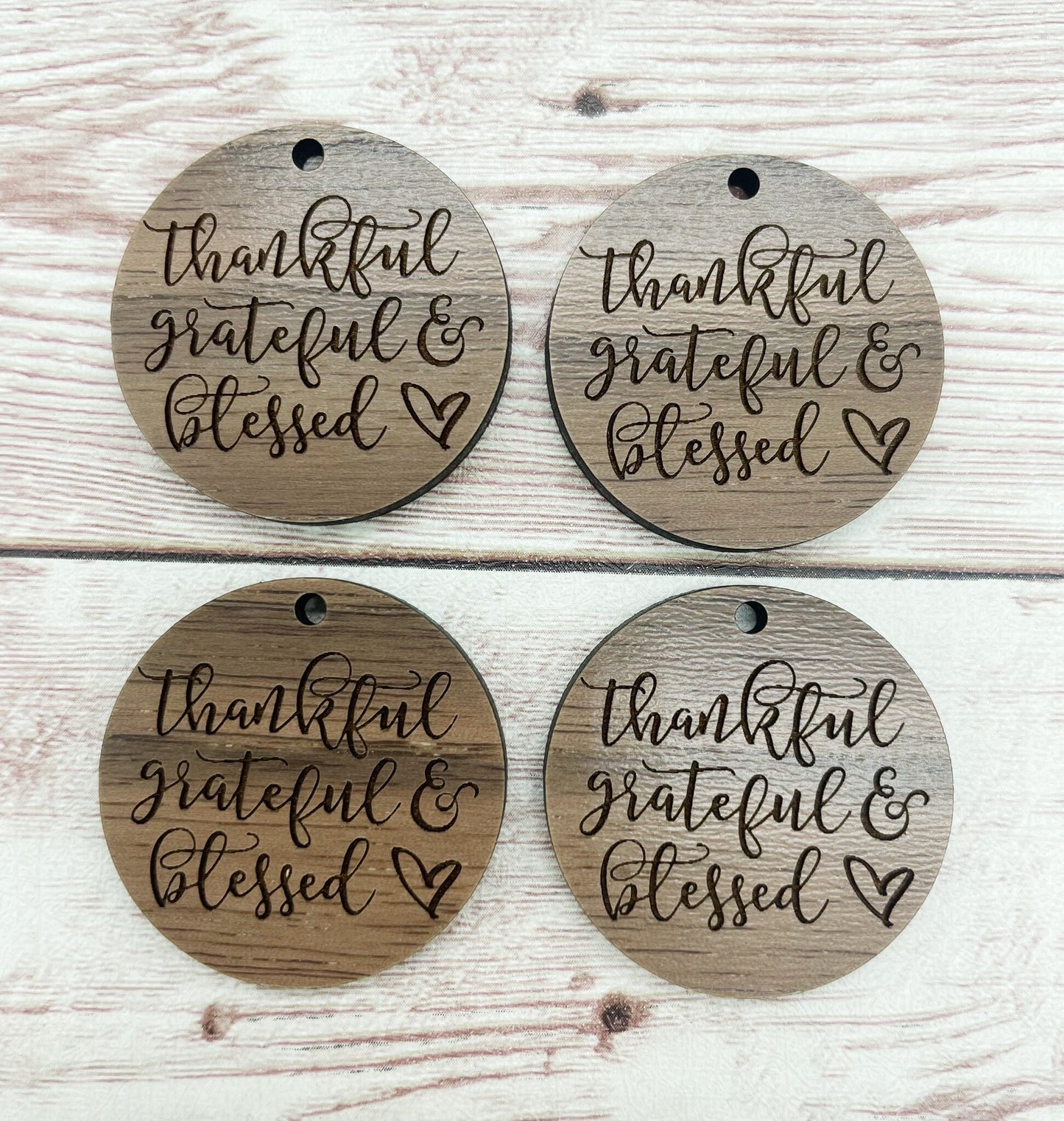 Wood Circle Engraved Thankful Grateful and Blessed Earring Blanks, Finished Walnut Blank, DIY Jewelry Making