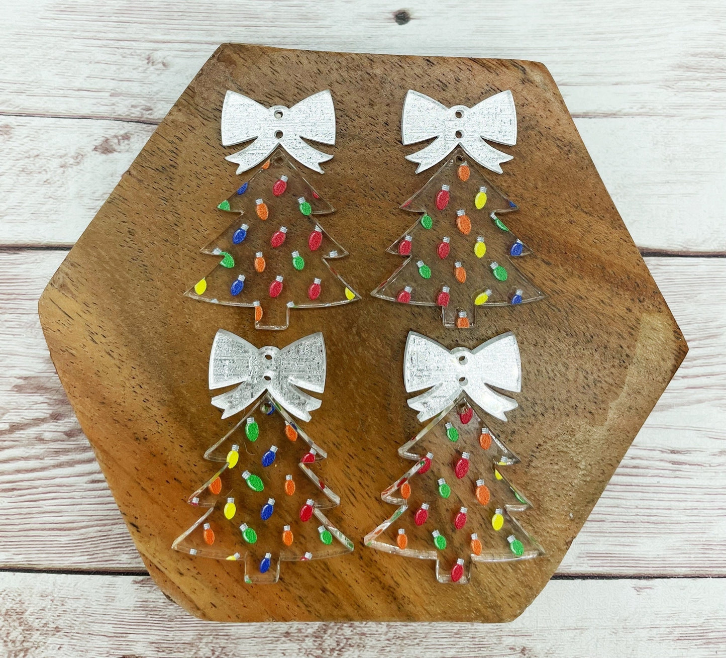 Patterned Blue Purple Snowflake Print Christmas Tree Acrylic Earring Blanks, DIY Jewelry Making