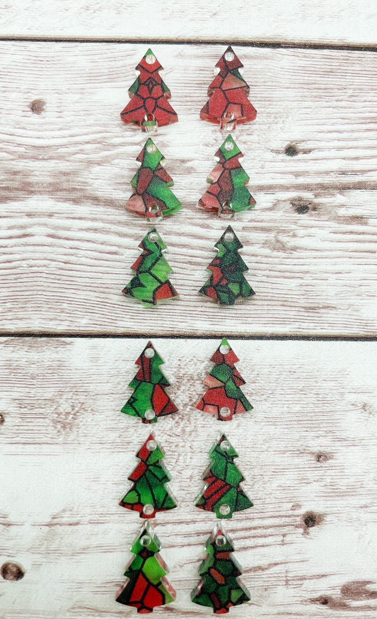 Christmas Winter Stained Glass Acrylic Tree Trio Earring Blanks, DIY Jewelry Making