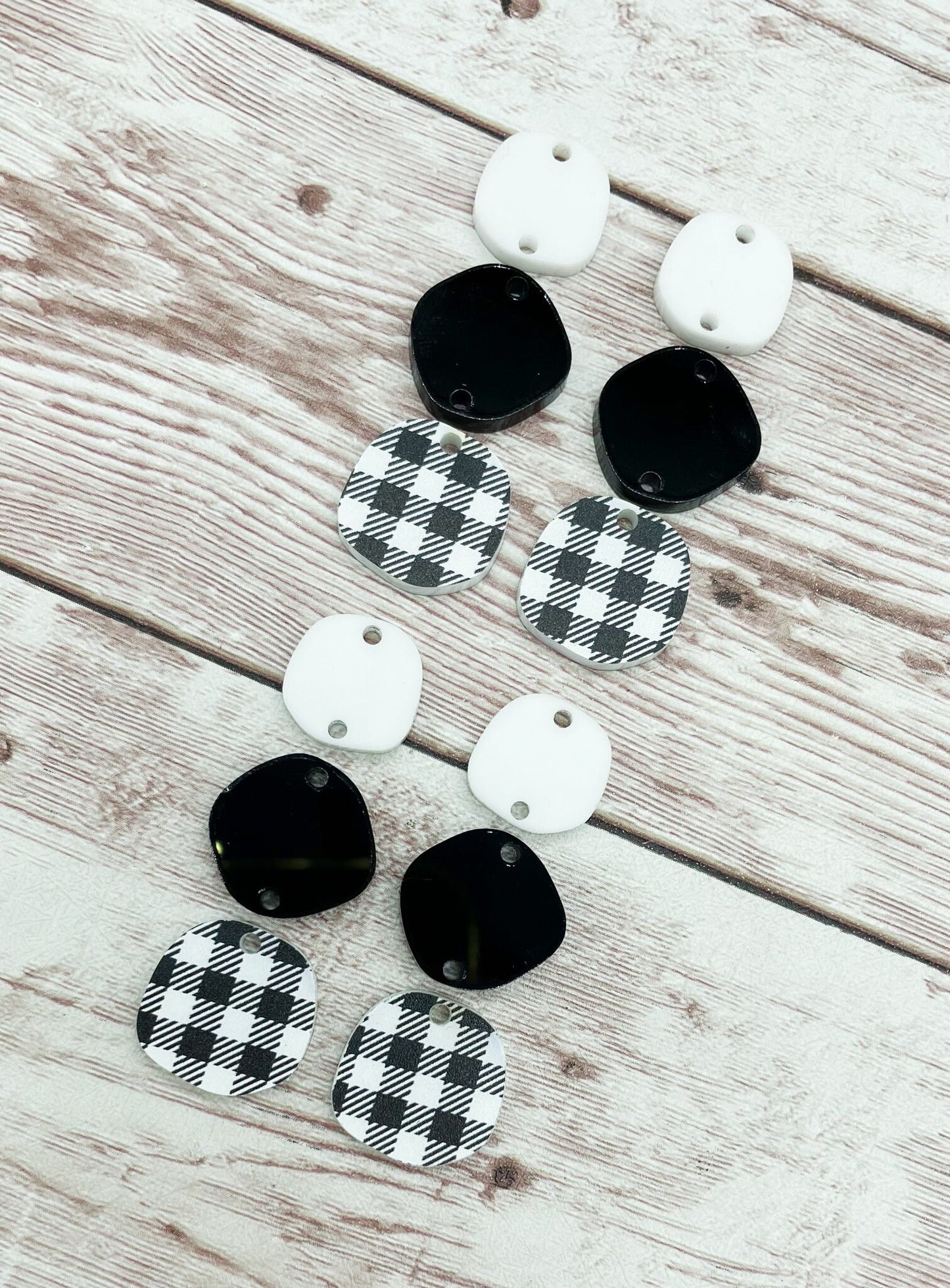 Black White Plaid Acrylic Trio Set Earring Blanks, DIY Jewelry Making