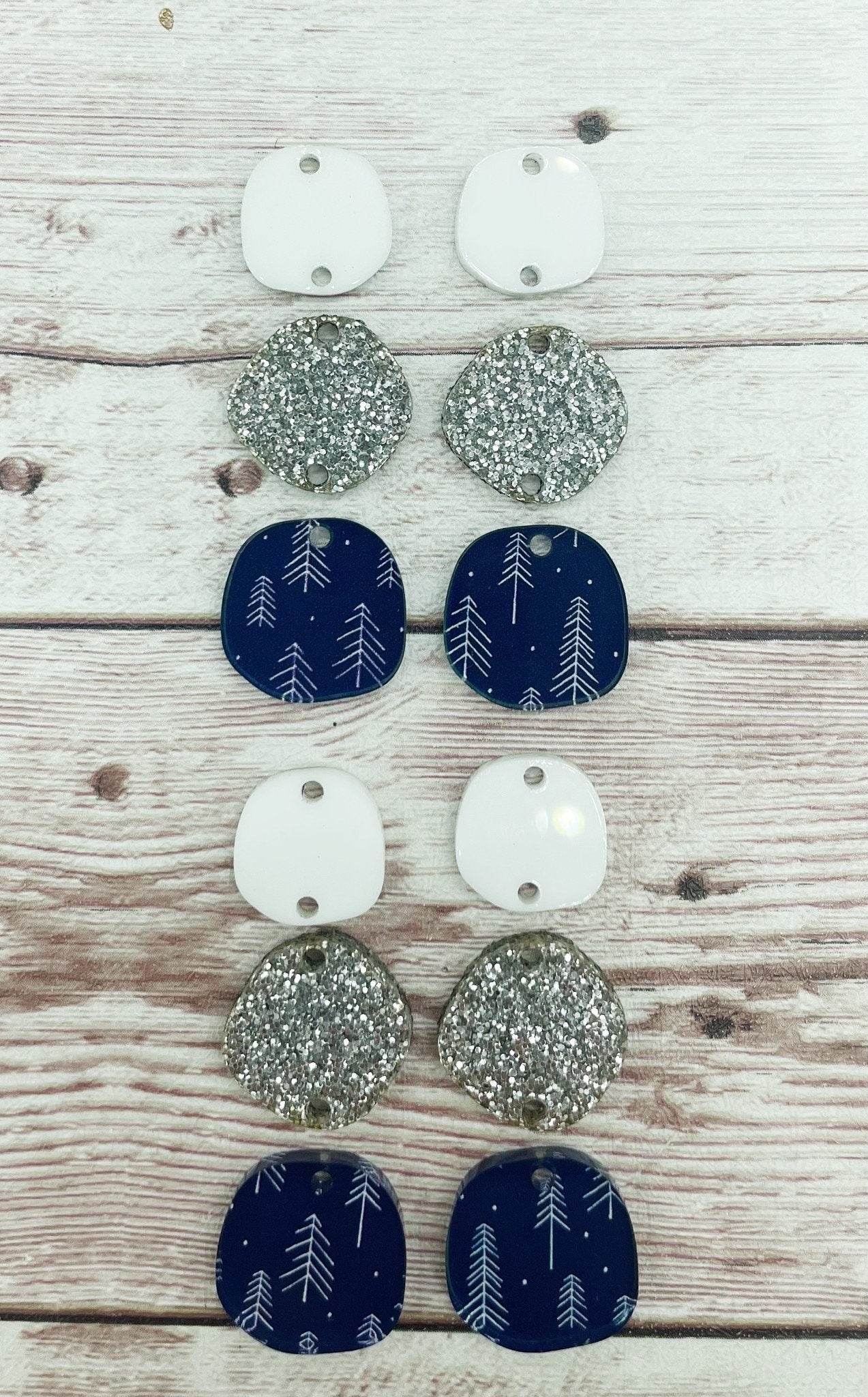 Christmas Winter Blue Stick Tree Acrylic Trio Earring Blanks, DIY Jewelry Making