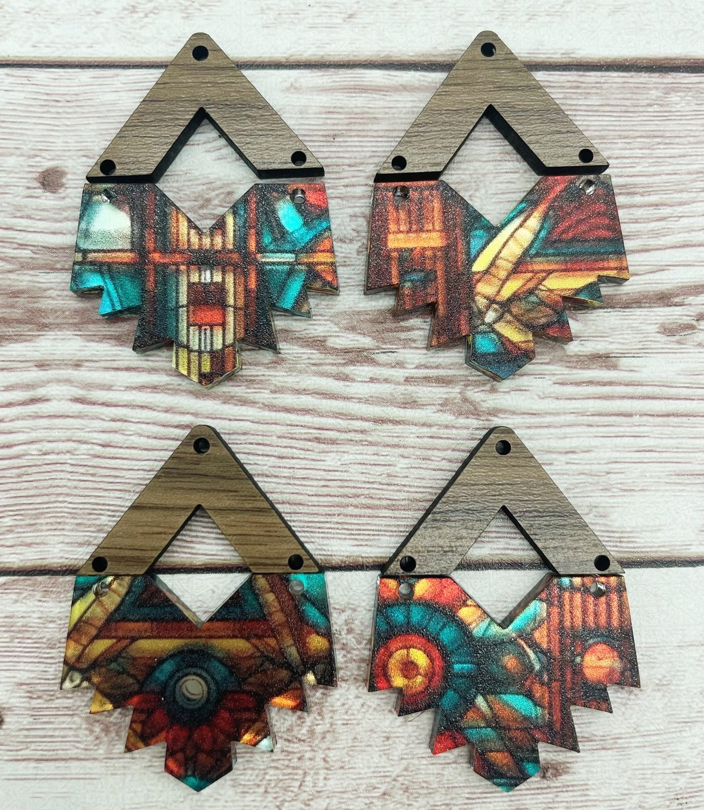 Metallic Southwest Aztec Print Acrylic and Wood Earring Blanks, DIY Jewelry Making