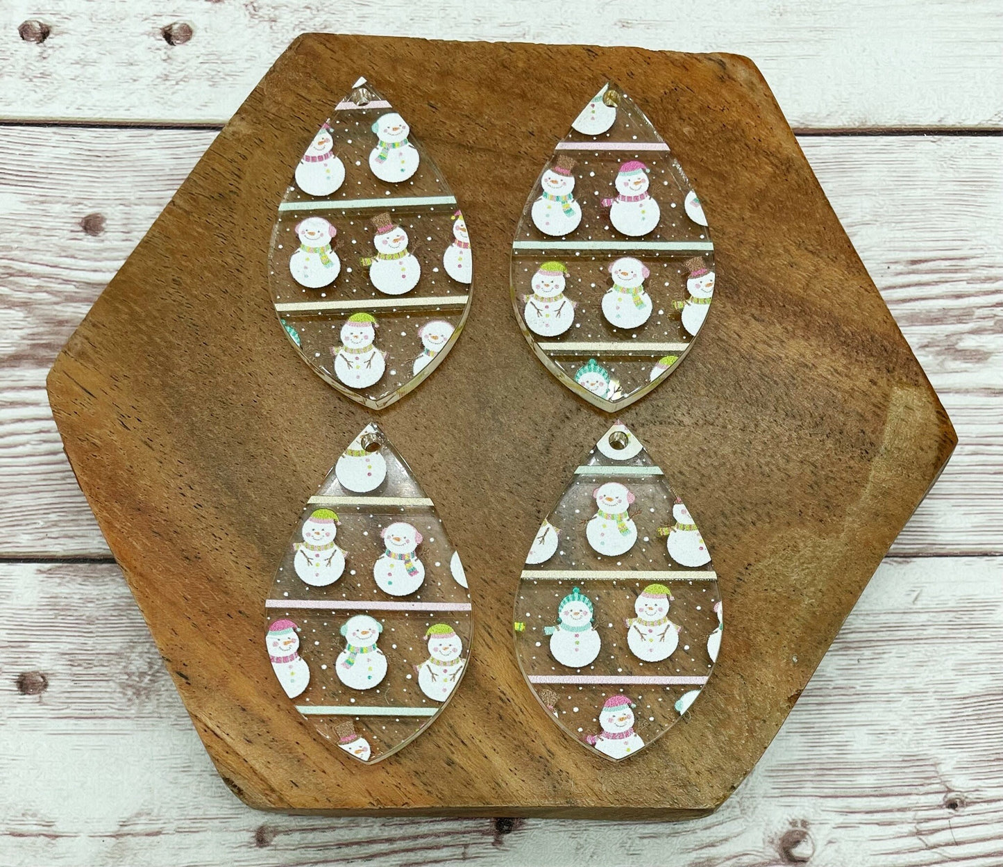 Snowman Winter Print Acrylic Teardrop Earring Blanks, DIY Jewelry Making