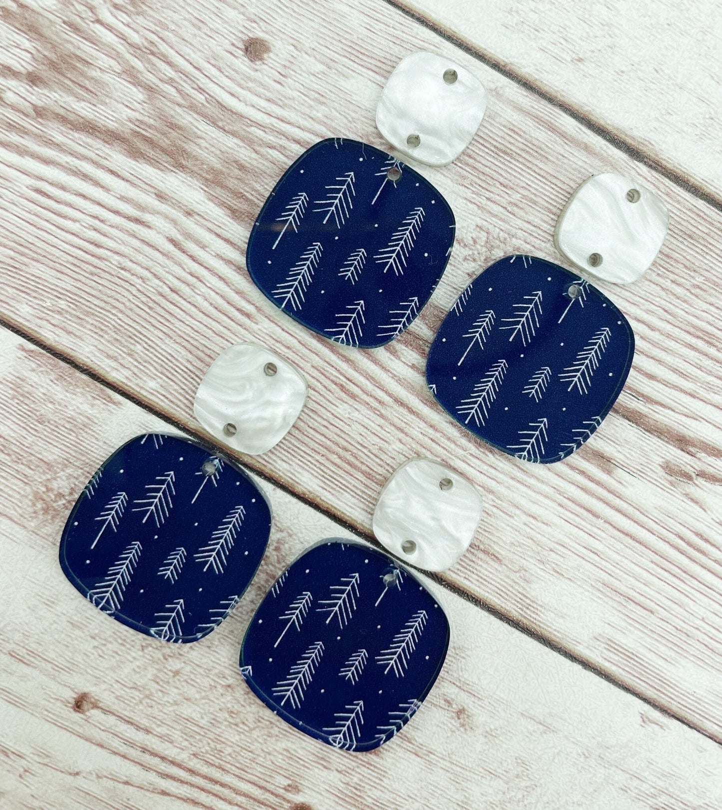 Christmas Winter Blue Stick Tree Acrylic Rounded Square Earring Set Blanks, DIY Jewelry Making