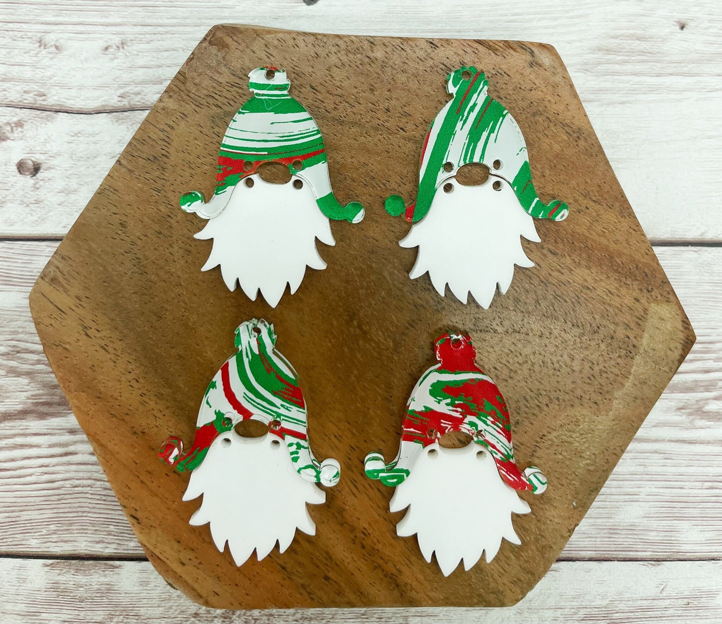 Christmas Winter Red Green Swirl Gnome Acrylic Set Earring Blanks, DIY Jewelry Making