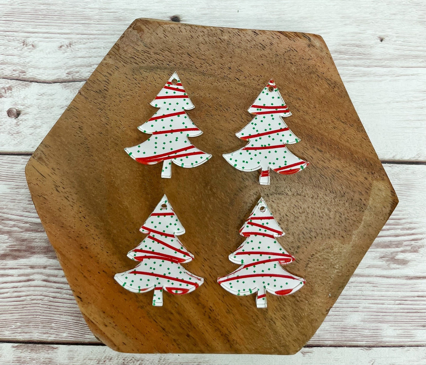 Set of 2 Pair Christmas Tree Snack Cake Print Acrylic Earring Blanks DIY Jewelry Making
