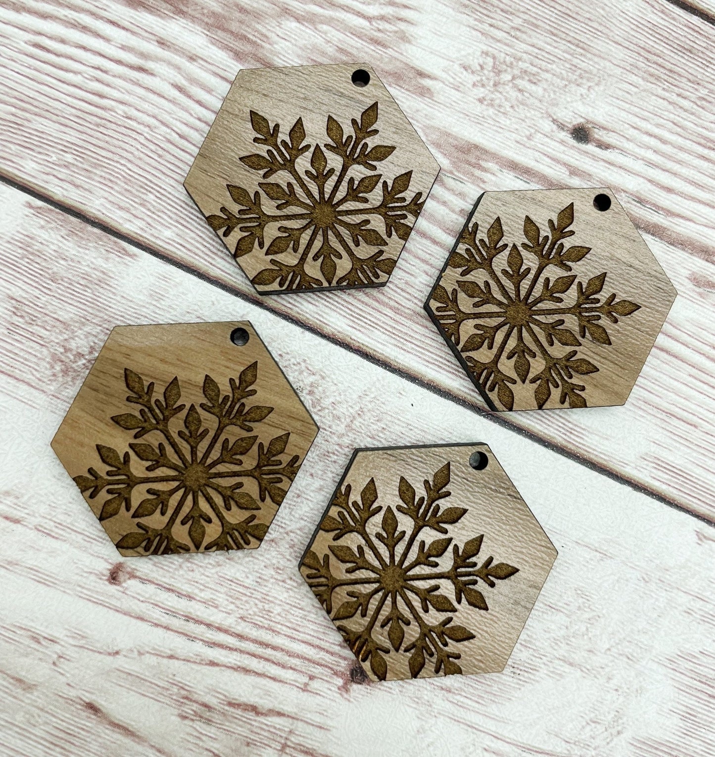 Wood Engraved Snowflake Hexagon Earring Blanks, Finished Walnut Blank, DIY Jewelry Making