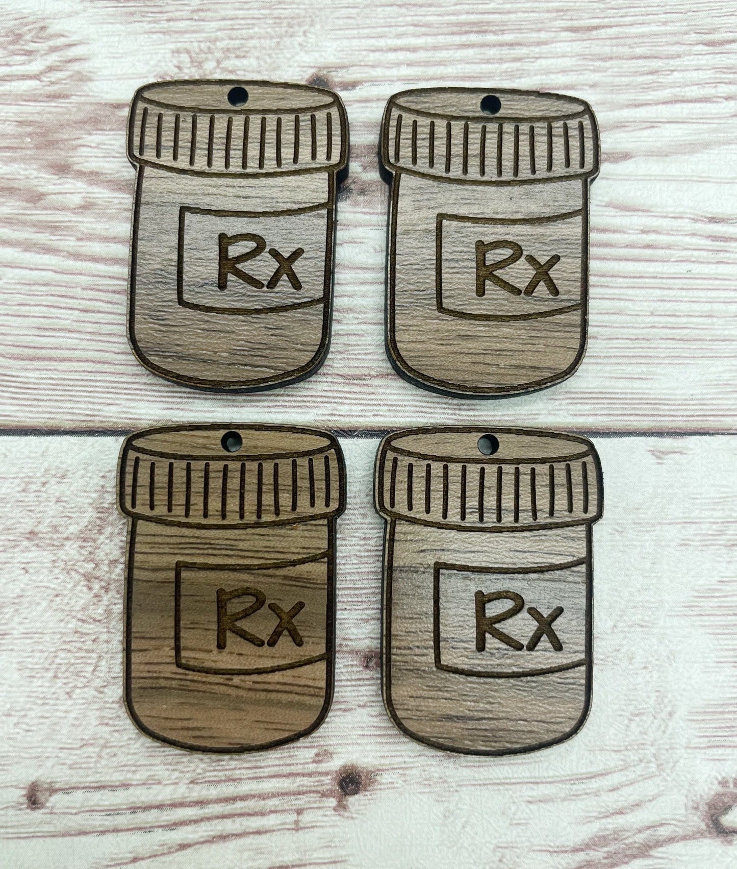 Wood Engraved Prescription Pill Bottle Pharmacist Earring Blanks, Finished Walnut Blank, DIY Jewelry Making