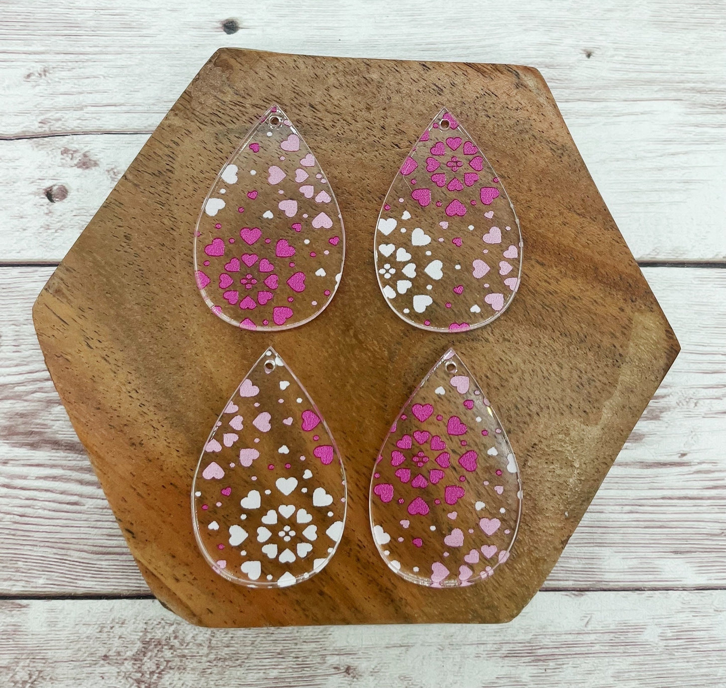 Heart Print Acrylic Teardrop Valentine’s Earring Blanks, DIY Jewelry Making