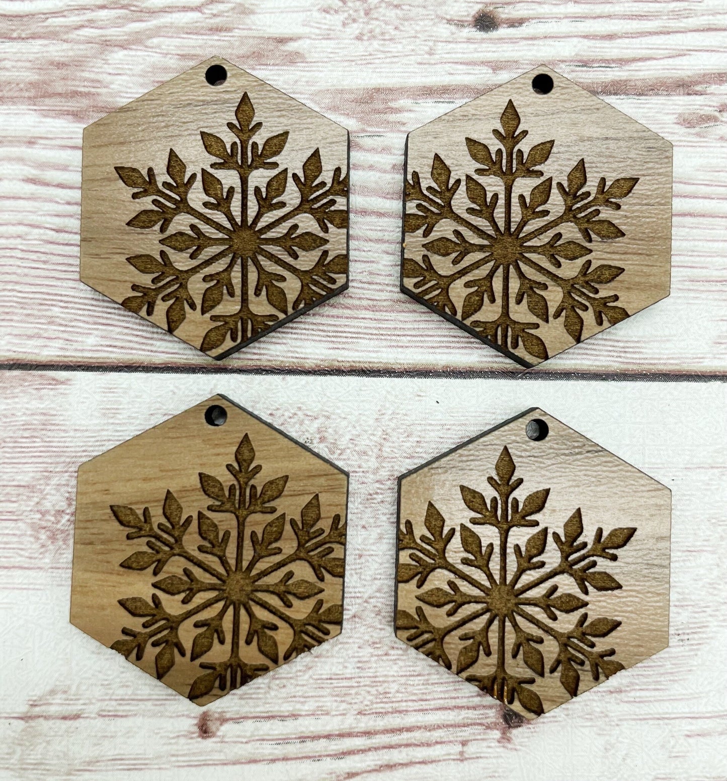 Wood Engraved Snowflake Hexagon Earring Blanks, Finished Walnut Blank, DIY Jewelry Making