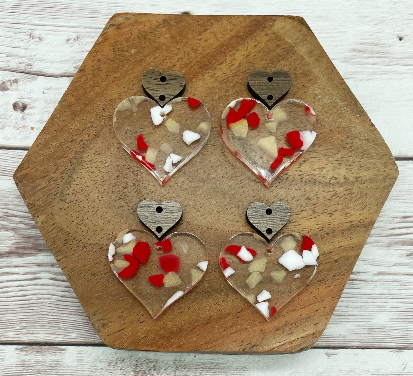 Valentine Speckled Acrylic and Wood Heart Earring Blanks, DIY Jewelry Making