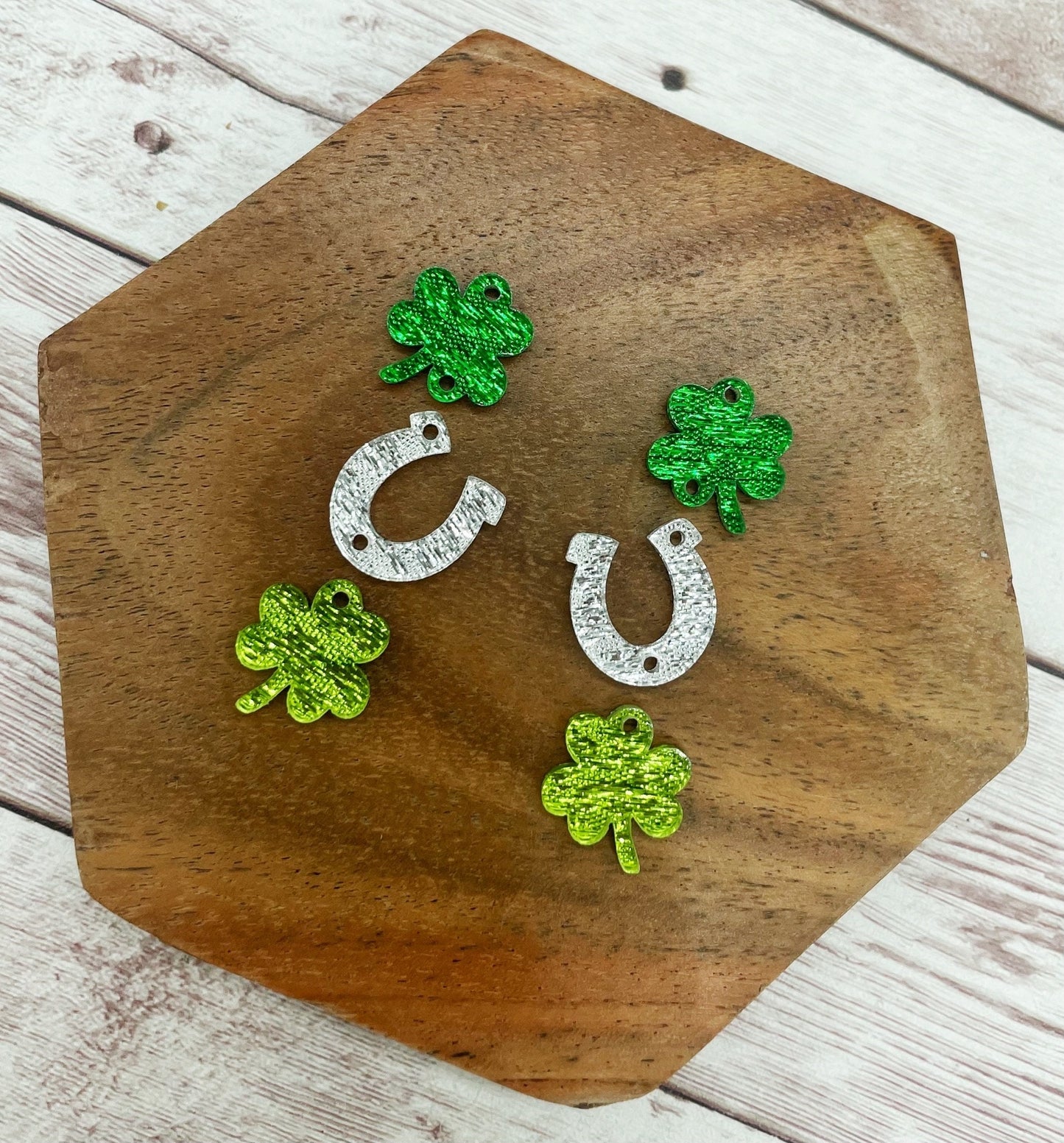 Green Shamrock and Horseshoe Trio St. Patrick’s Day Acrylic Earring Blanks, DIY Jewelry Making