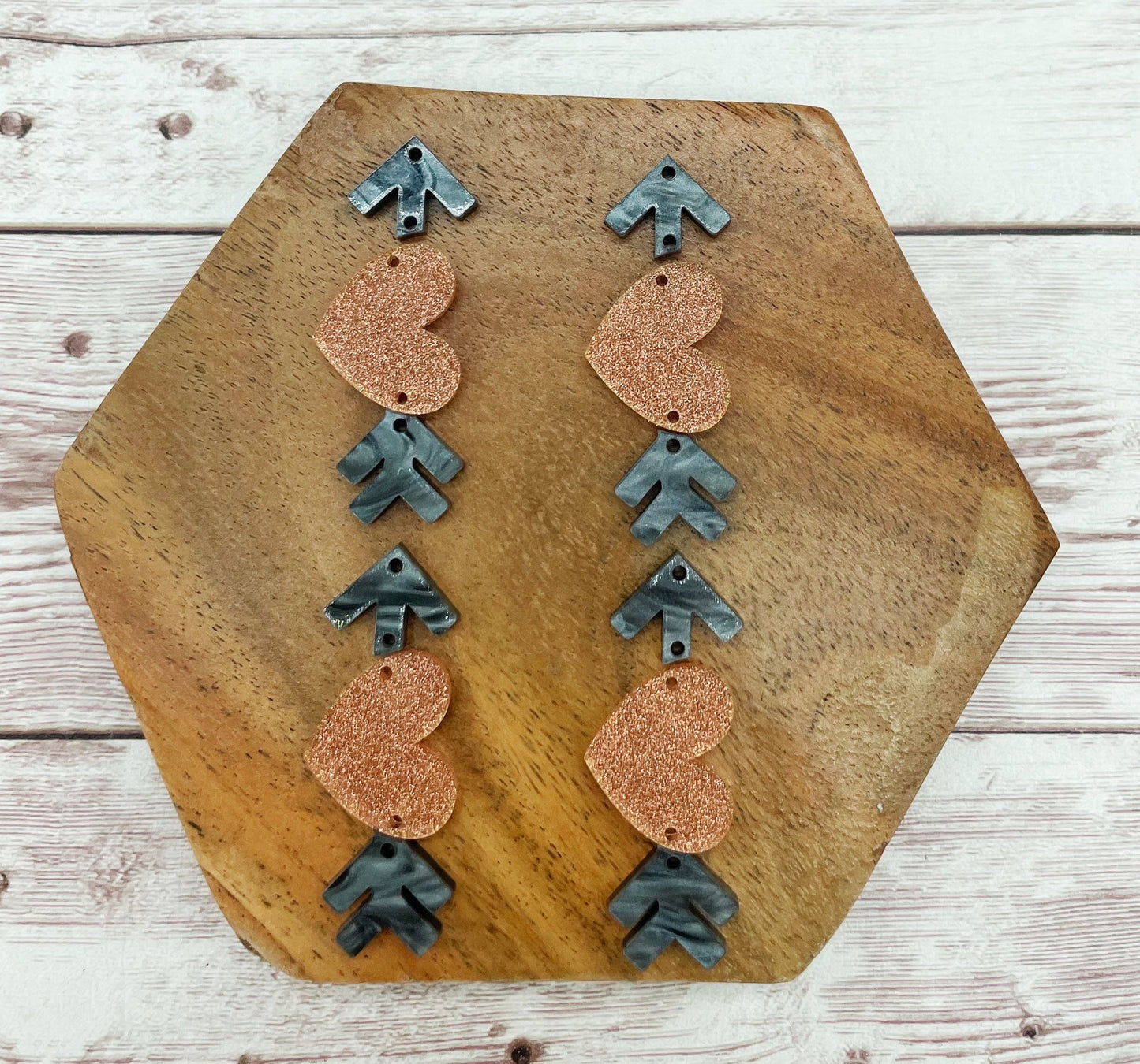 Grey Marbled and Pink Glitter Heart Arrow Acrylic Valentine’s Earring Blanks, DIY Jewelry Making