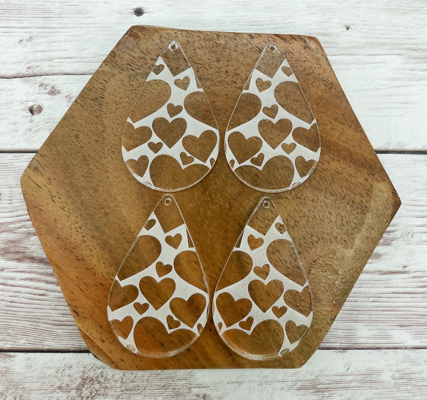 Large Heart Engraved Clear Acrylic Teardrop Valentine’s Earring Blanks, DIY Jewelry Making