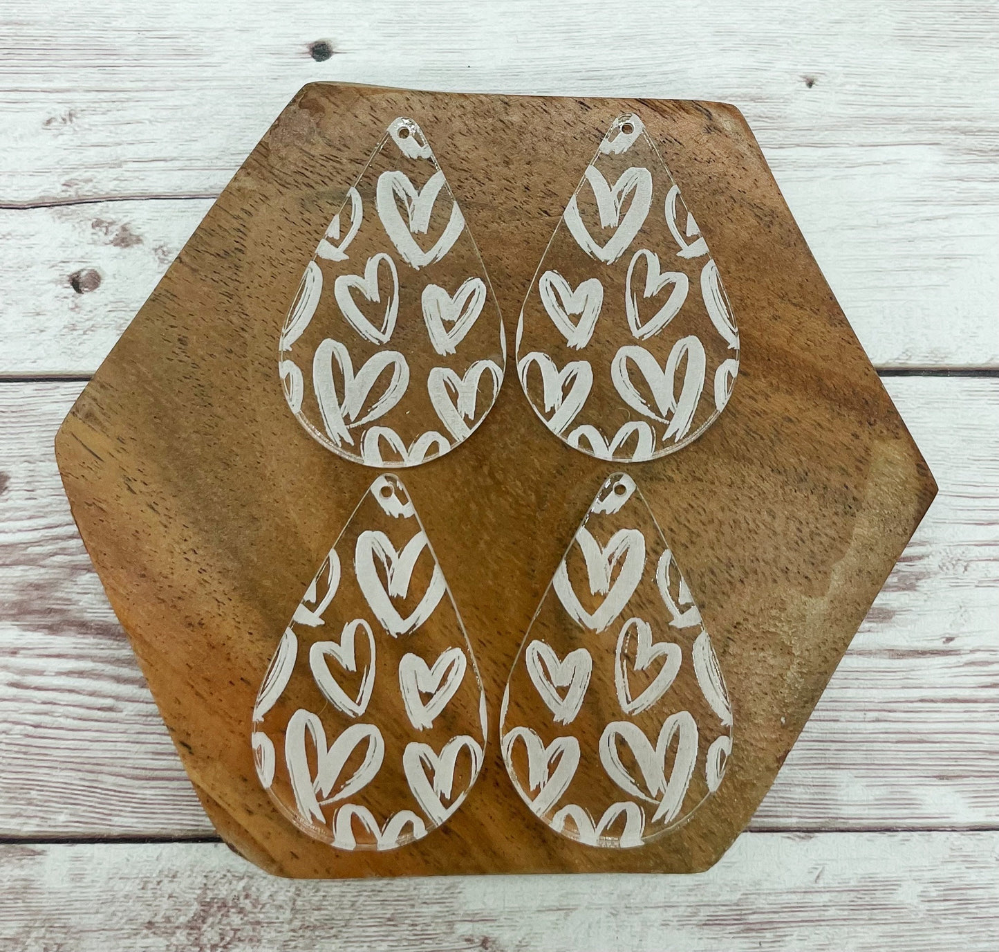 Scribble Heart Engraved Clear Acrylic Teardrop Valentine’s Earring Blanks, DIY Jewelry Making