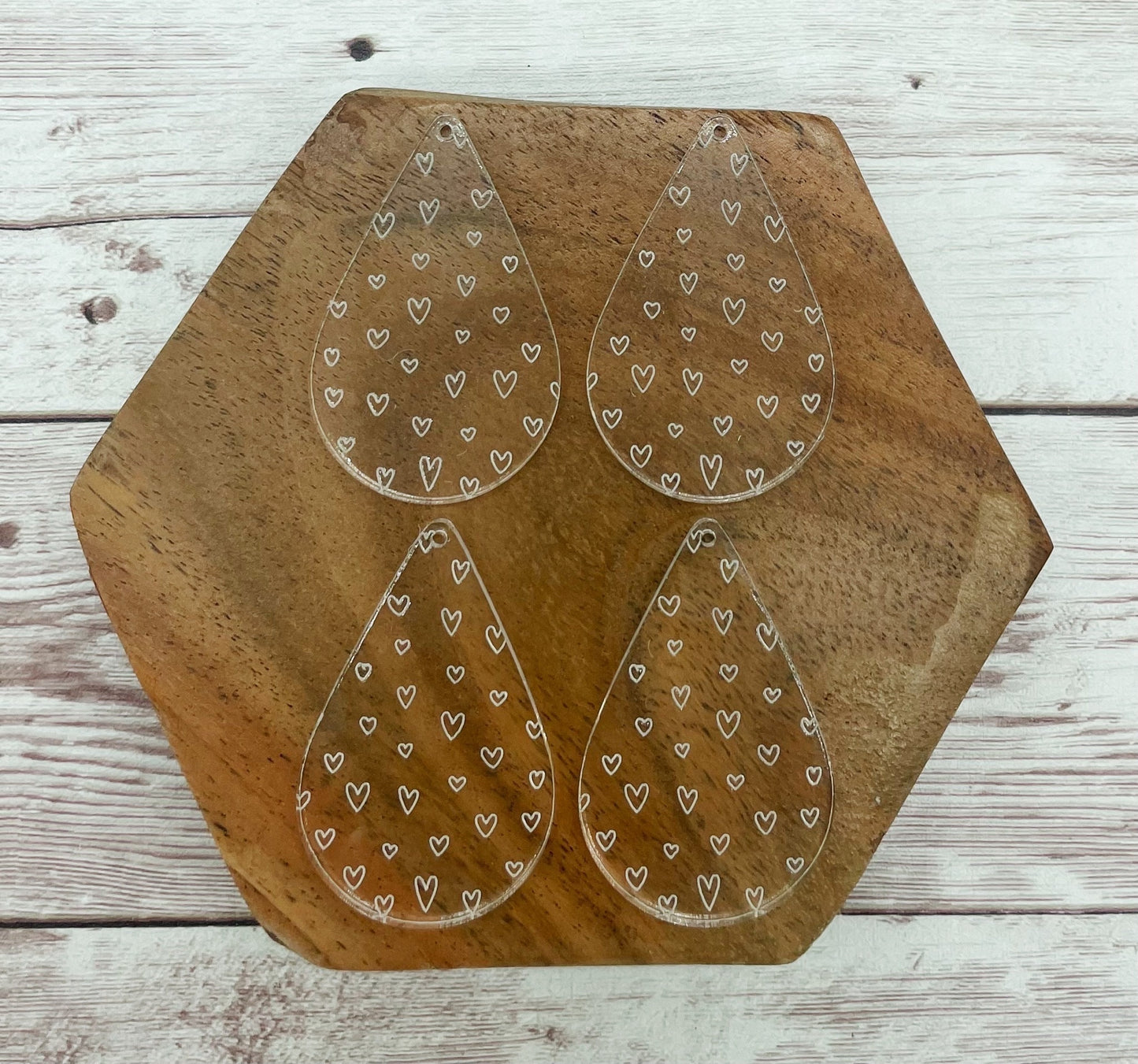 Micro Heart Engraved Clear Acrylic Teardrop Valentine’s Earring Blanks, DIY Jewelry Making