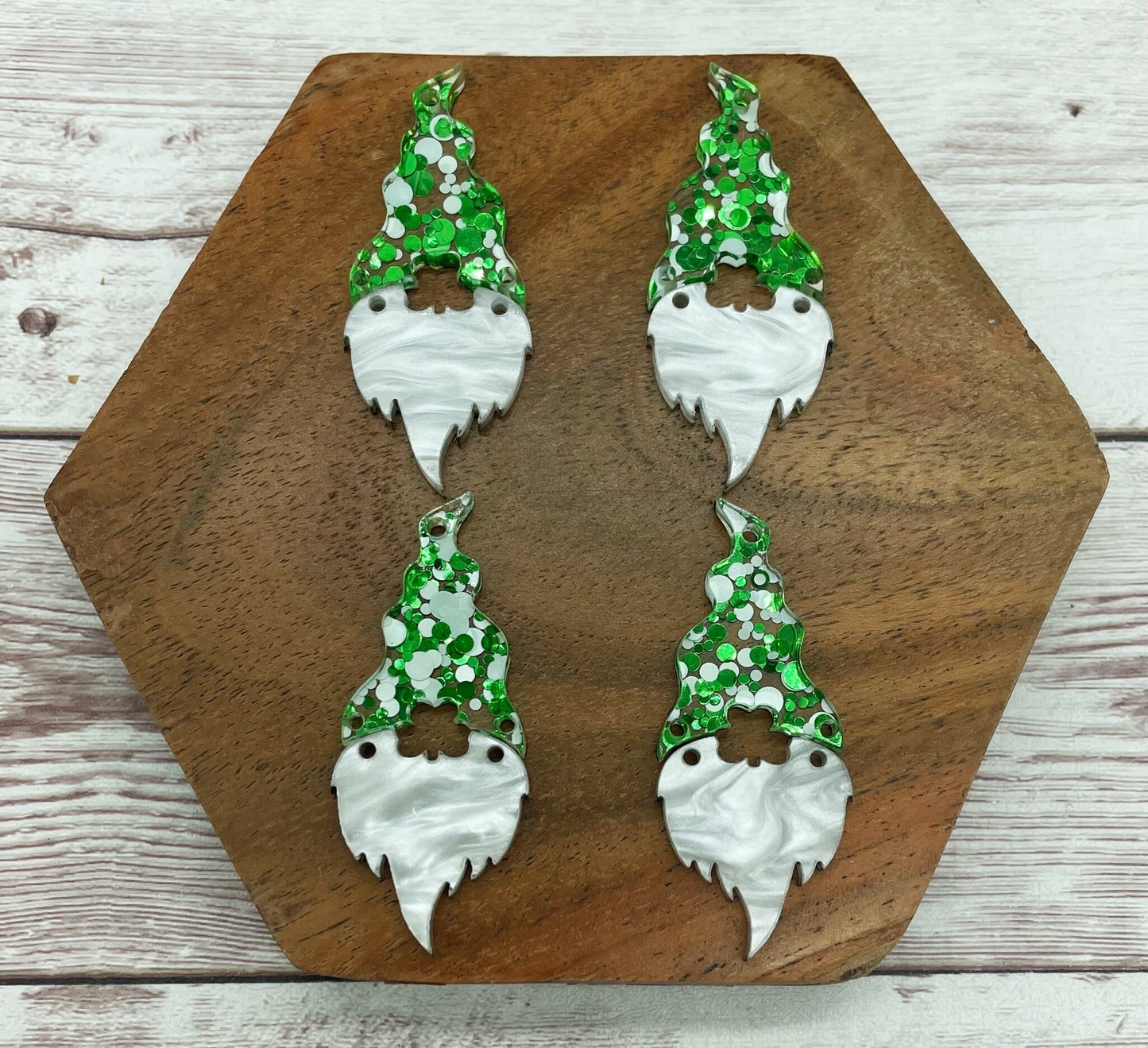 Green White Glitter Dot Shamrock St. Patrick’s Day Gnome Acrylic Earring Blanks, DIY Jewelry Making