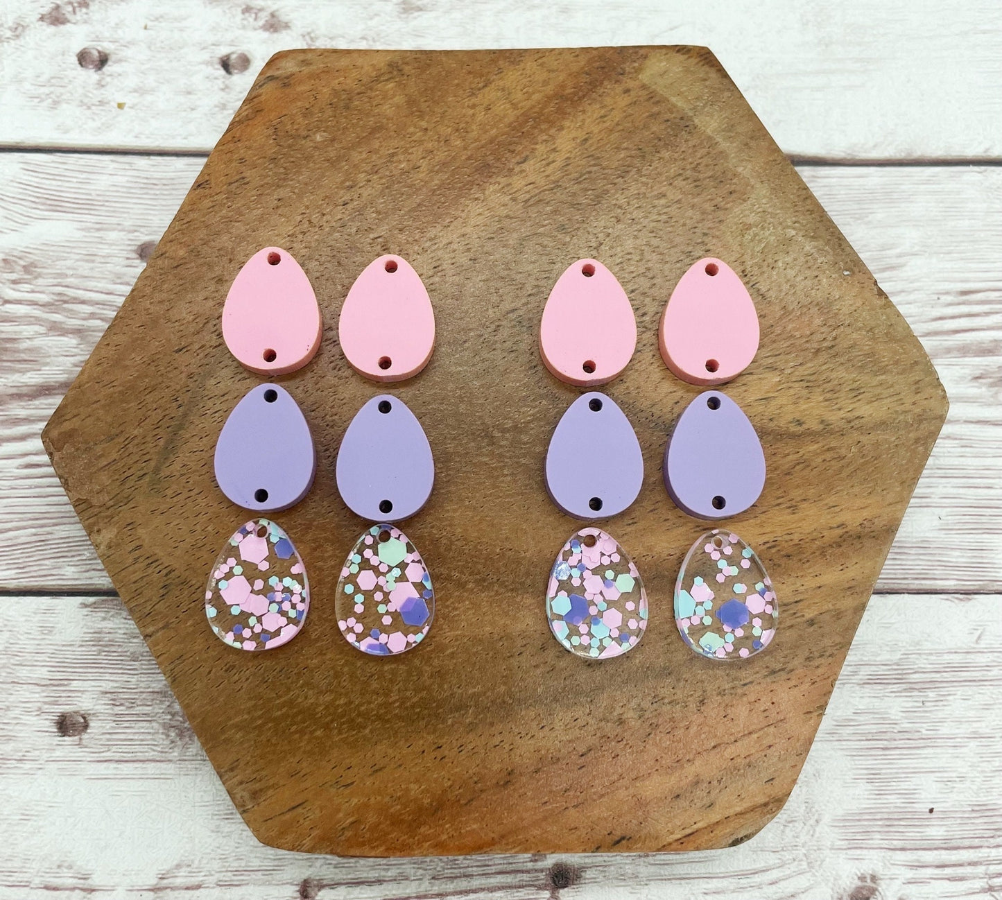 Purple Pink Glitter Egg Trio Set Easter Earring Blanks, DIY Jewelry Making