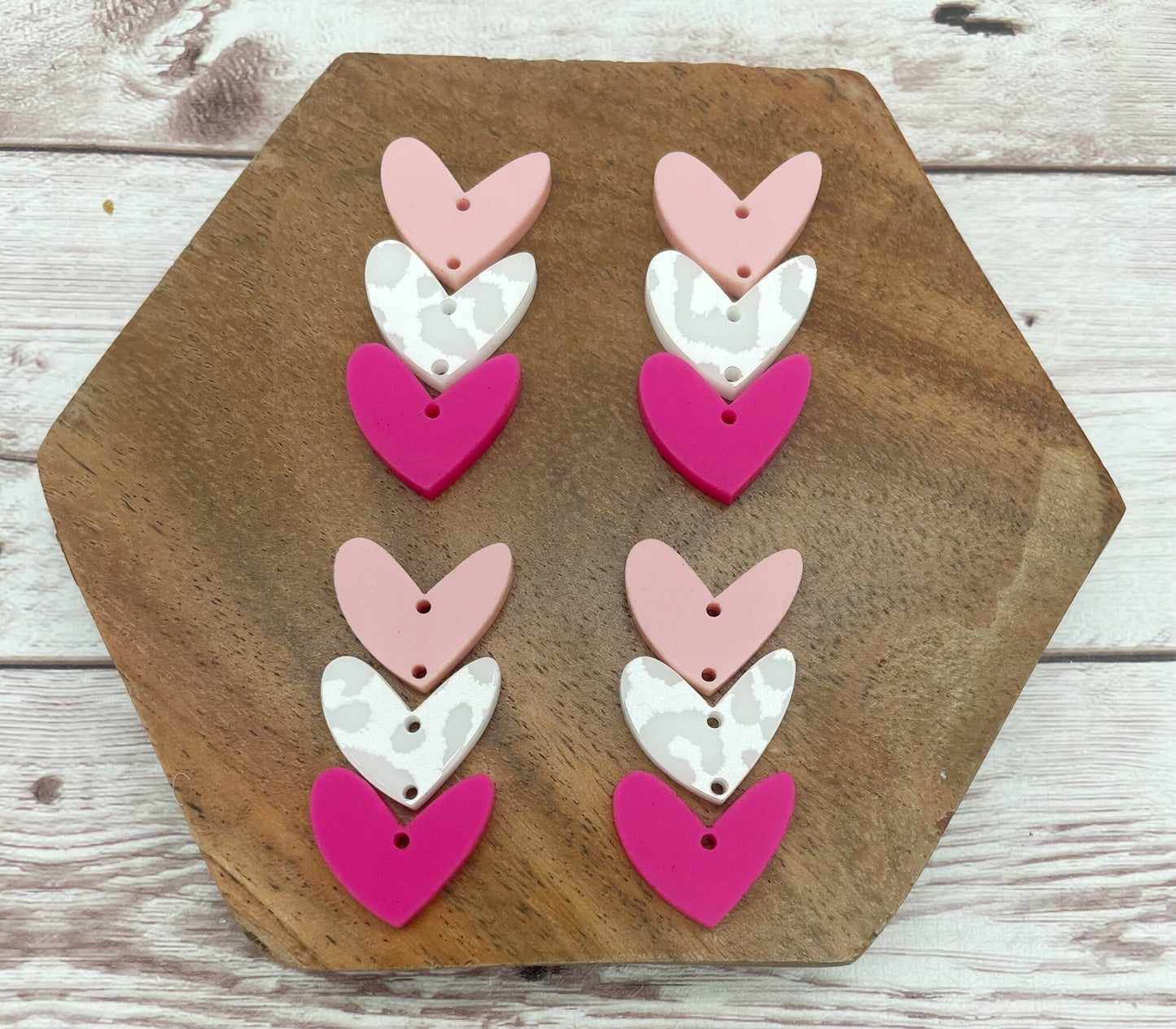 Pink and White Leopard Print Triple Stacked Hearts Valentine’s Earring Blanks, DIY Jewelry Making